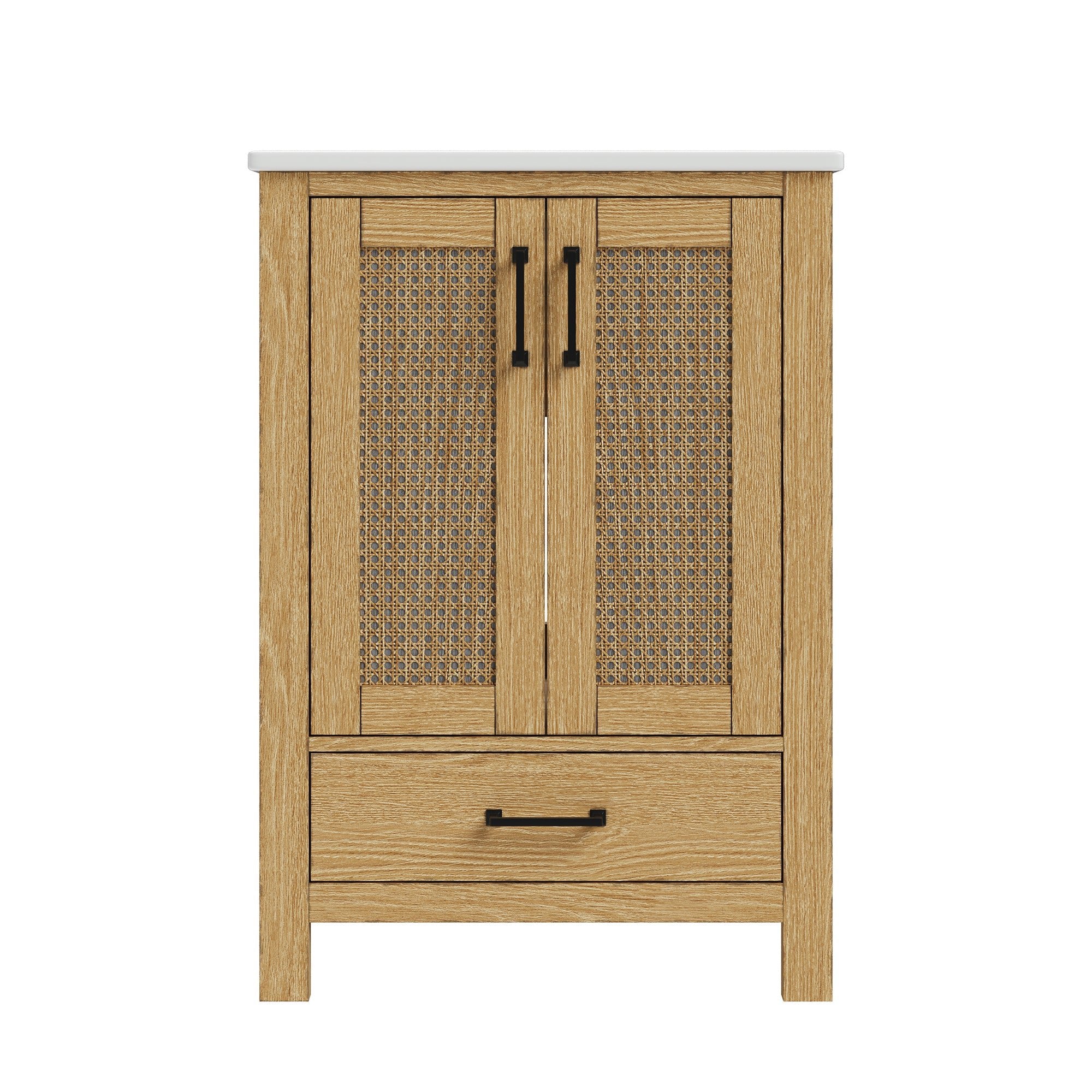 24" Pre-assembled Bathroom Vanity, Soft-close Vanity for Bathroom with Holes, Natural Wood Color