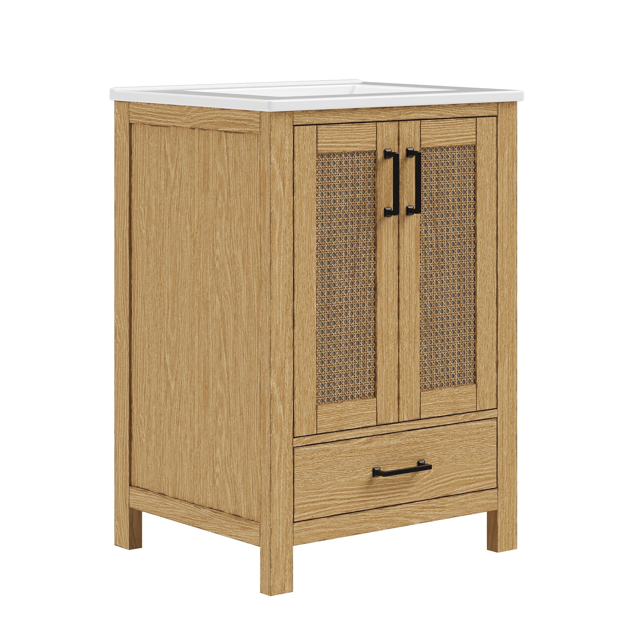 24" Pre-assembled Bathroom Vanity, Soft-close Vanity for Bathroom with Holes, Natural Wood Color