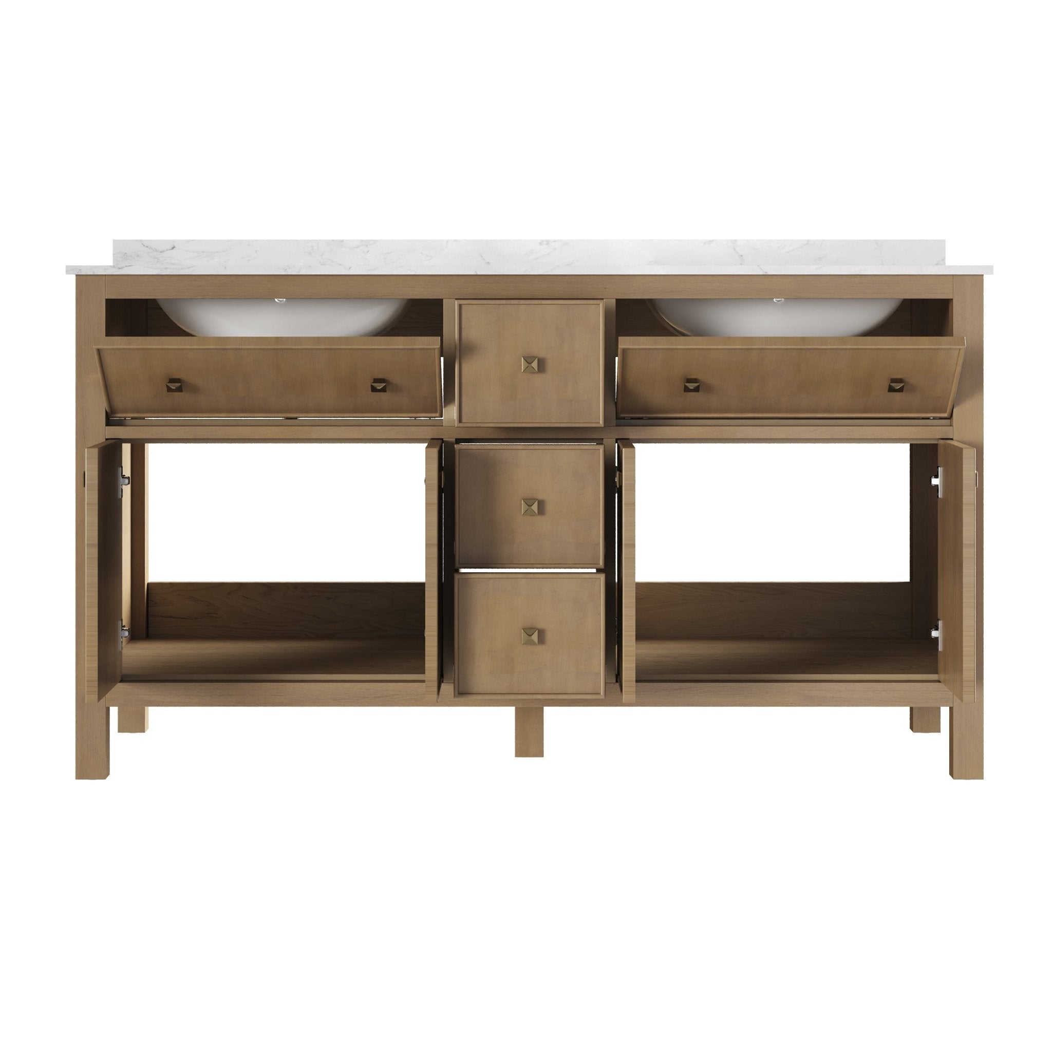 60" Pre-assembled Bathroom Vanity, with Soft Closing and Splash Guard, Natural Wood Color