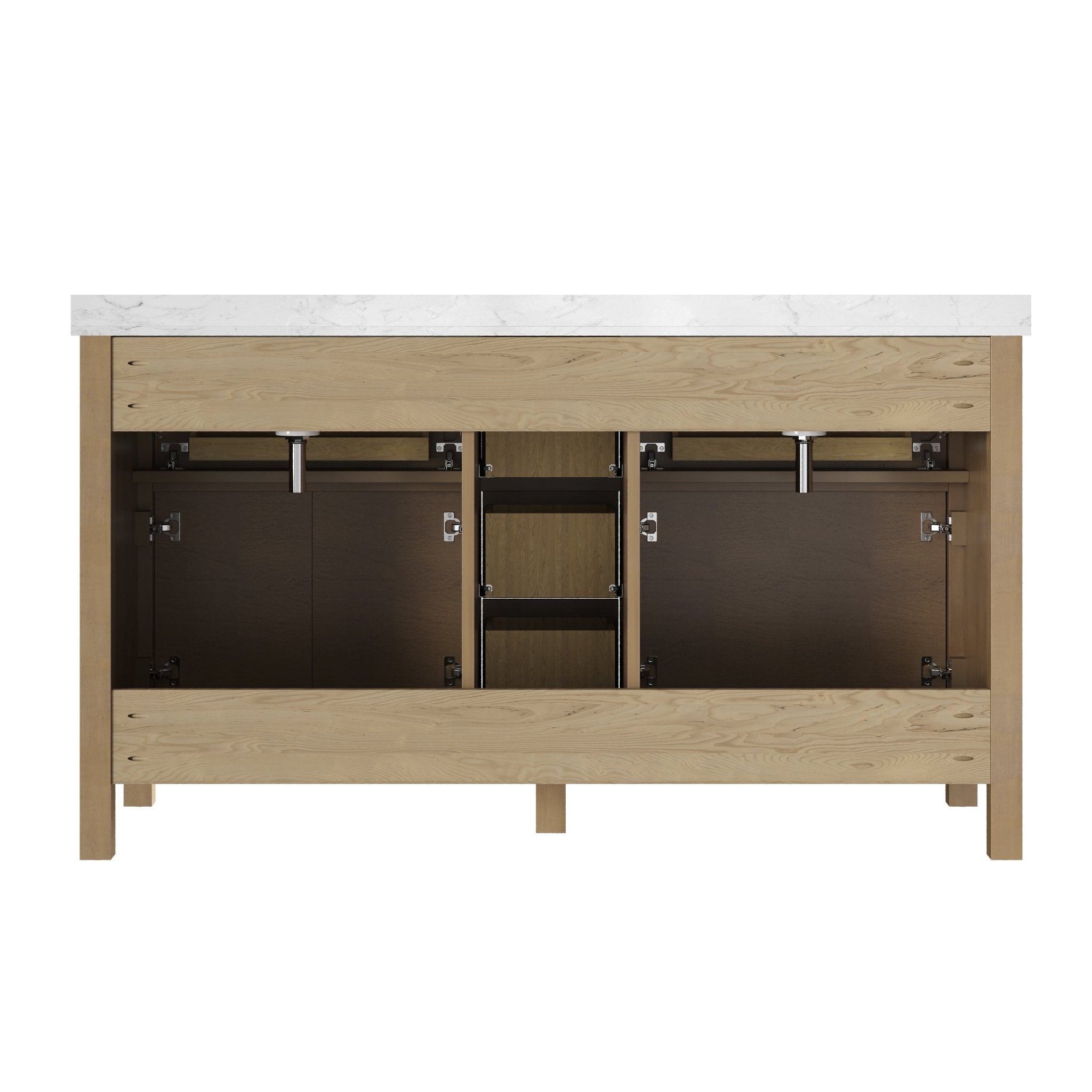 60" Pre-assembled Bathroom Vanity, with Soft Closing and Splash Guard, Natural Wood Color