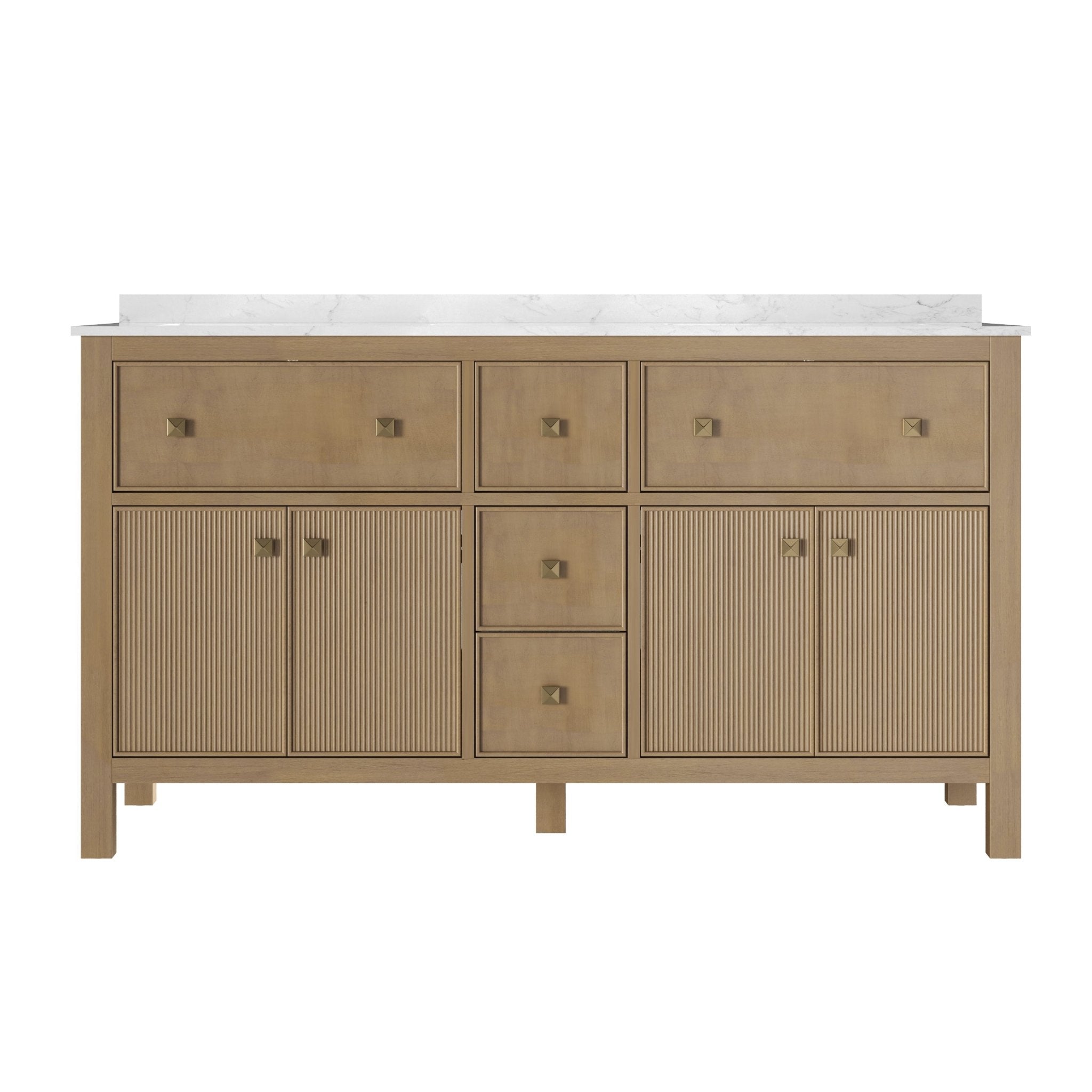 60" Pre-assembled Bathroom Vanity, with Soft Closing and Splash Guard, Natural Wood Color