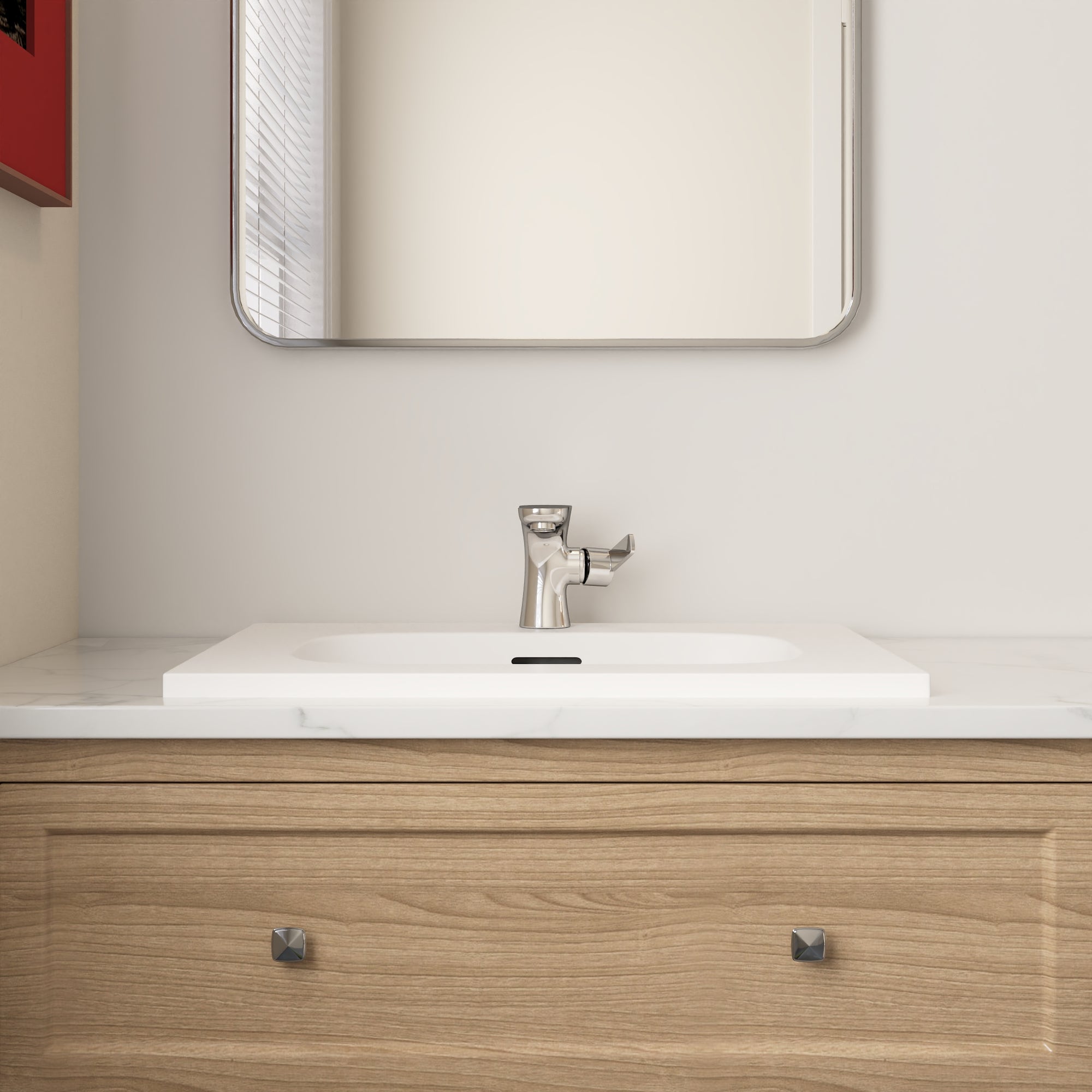 23 5/8" x 18 1/8" White Rectangular Acrylic Drop-in Bathroom Sink with Overflow and 35mm Faucet Hole