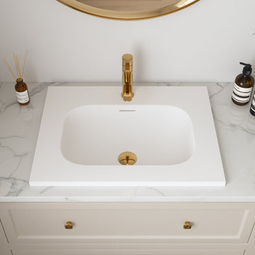 23 5/8" x 18 1/8" White Rectangular Acrylic Drop-in Bathroom Sink with Overflow and 35mm Faucet Hole