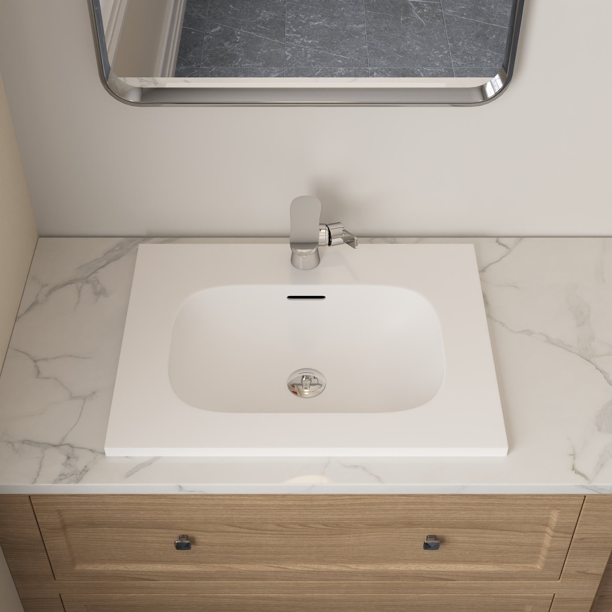 23 5/8" x 18 1/8" White Rectangular Acrylic Drop-in Bathroom Sink with Overflow and 35mm Faucet Hole