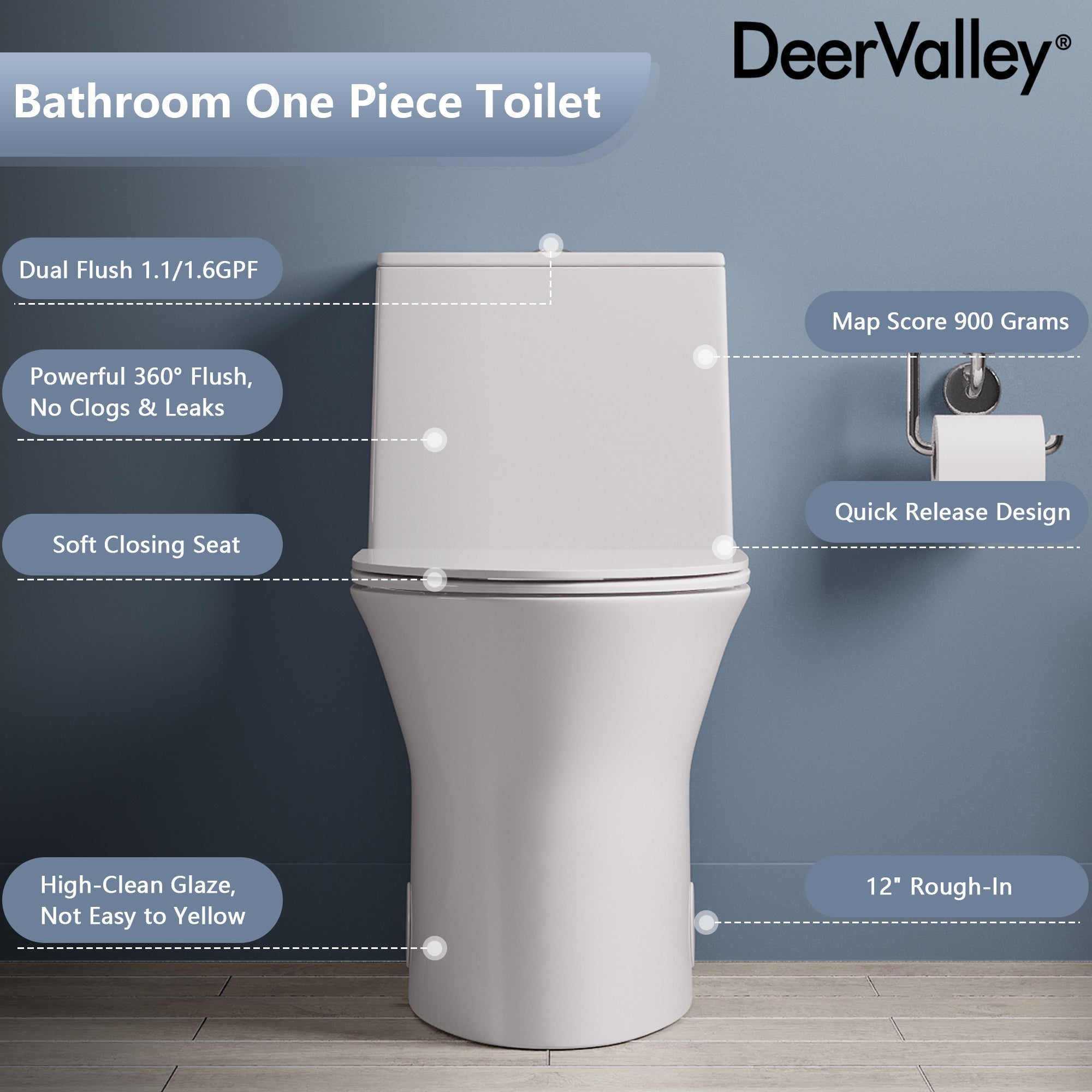 Elongated One Piece Toilet, Dual Flush 1.1/1.6 GPF Toilets with Soft Close Seat