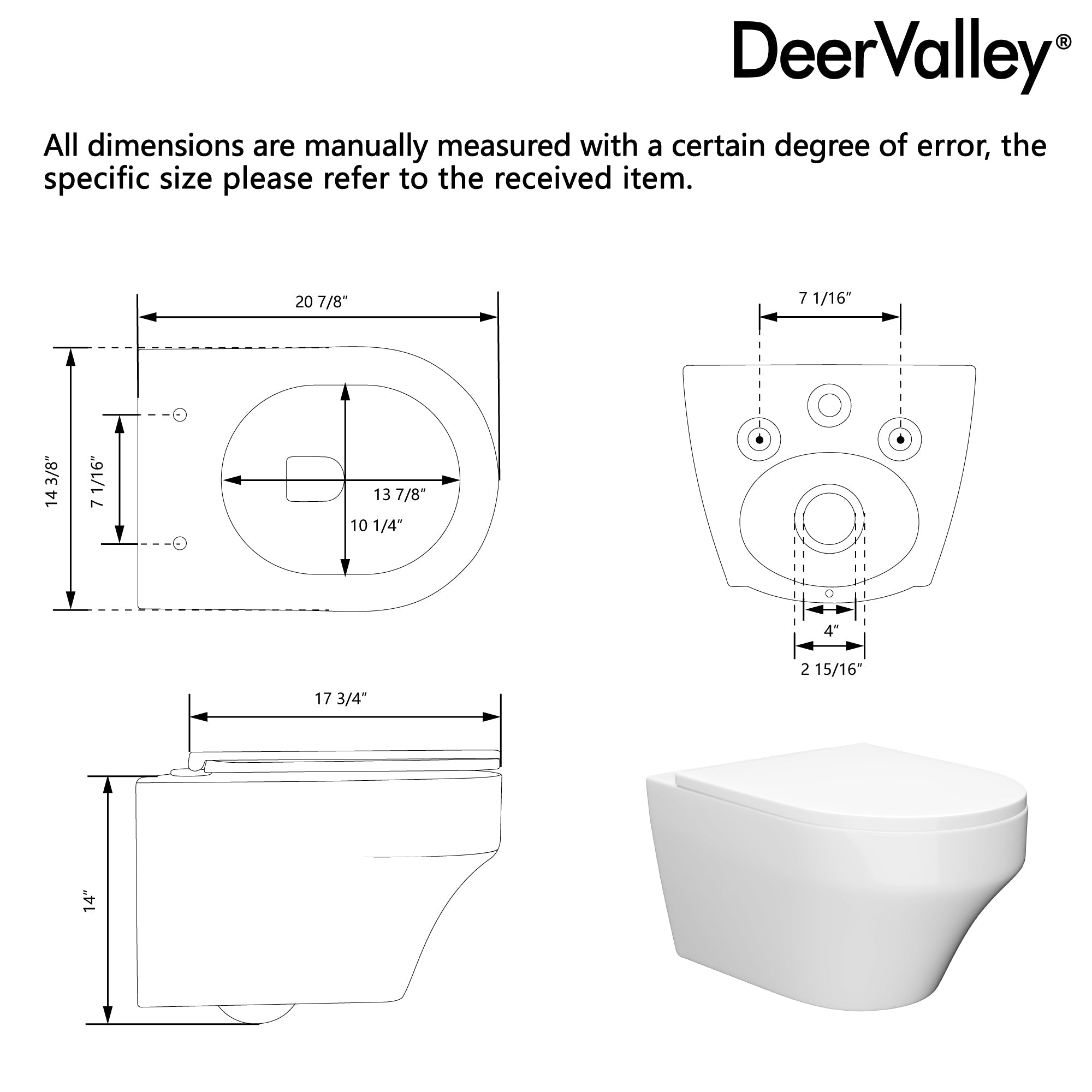 2-Piece Toilet Elongated Dual-Flush Wall Mounted Toilet (Seat Included) - DV-1F00292-CF/DV-1F0292