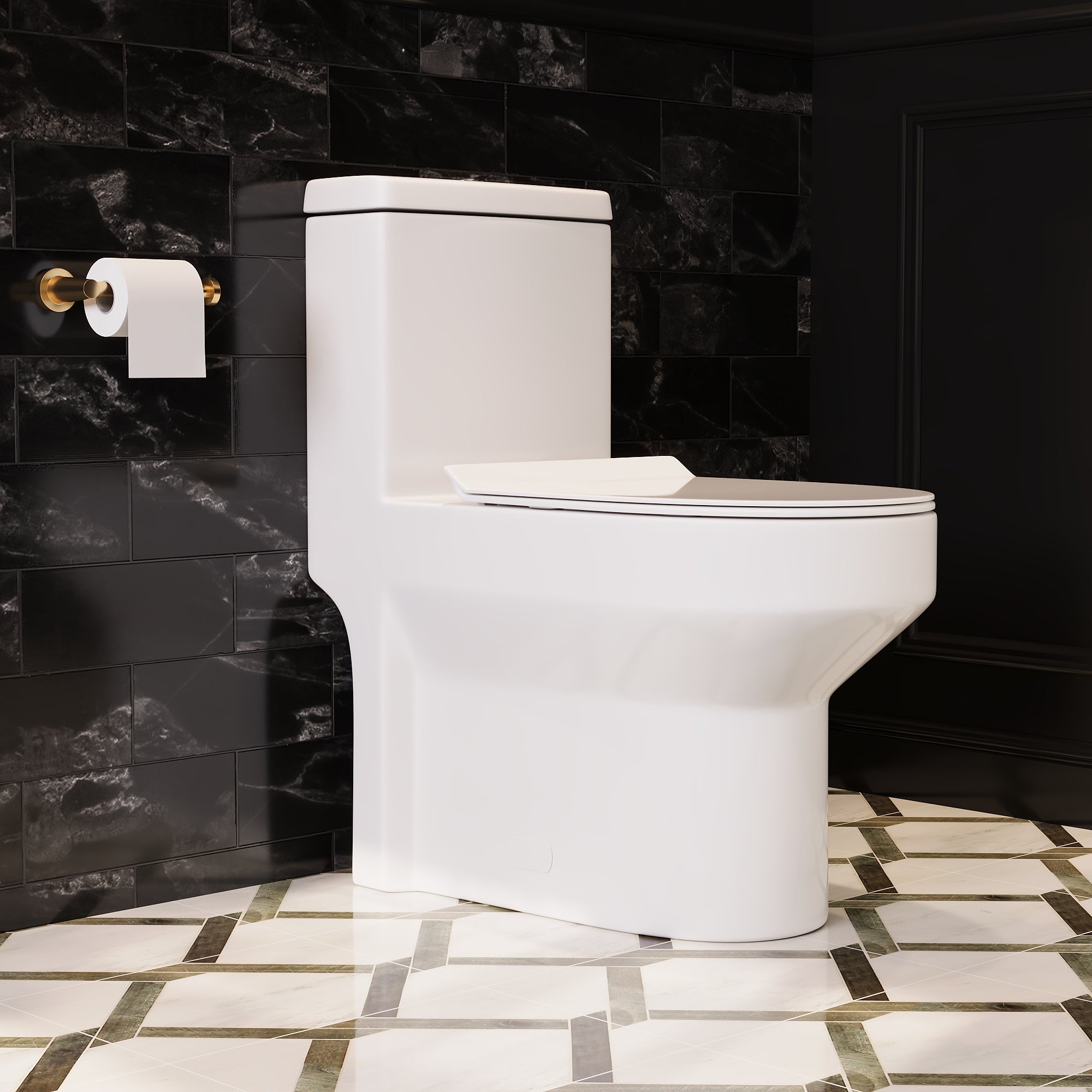 DeerValley Liberty Compact One-Piece Toilet with High-Efficiency Flush, ADA Comfort Height, Ultra-Thin Tank and Lid, Water-Saving Dual Flush (Seat Included)