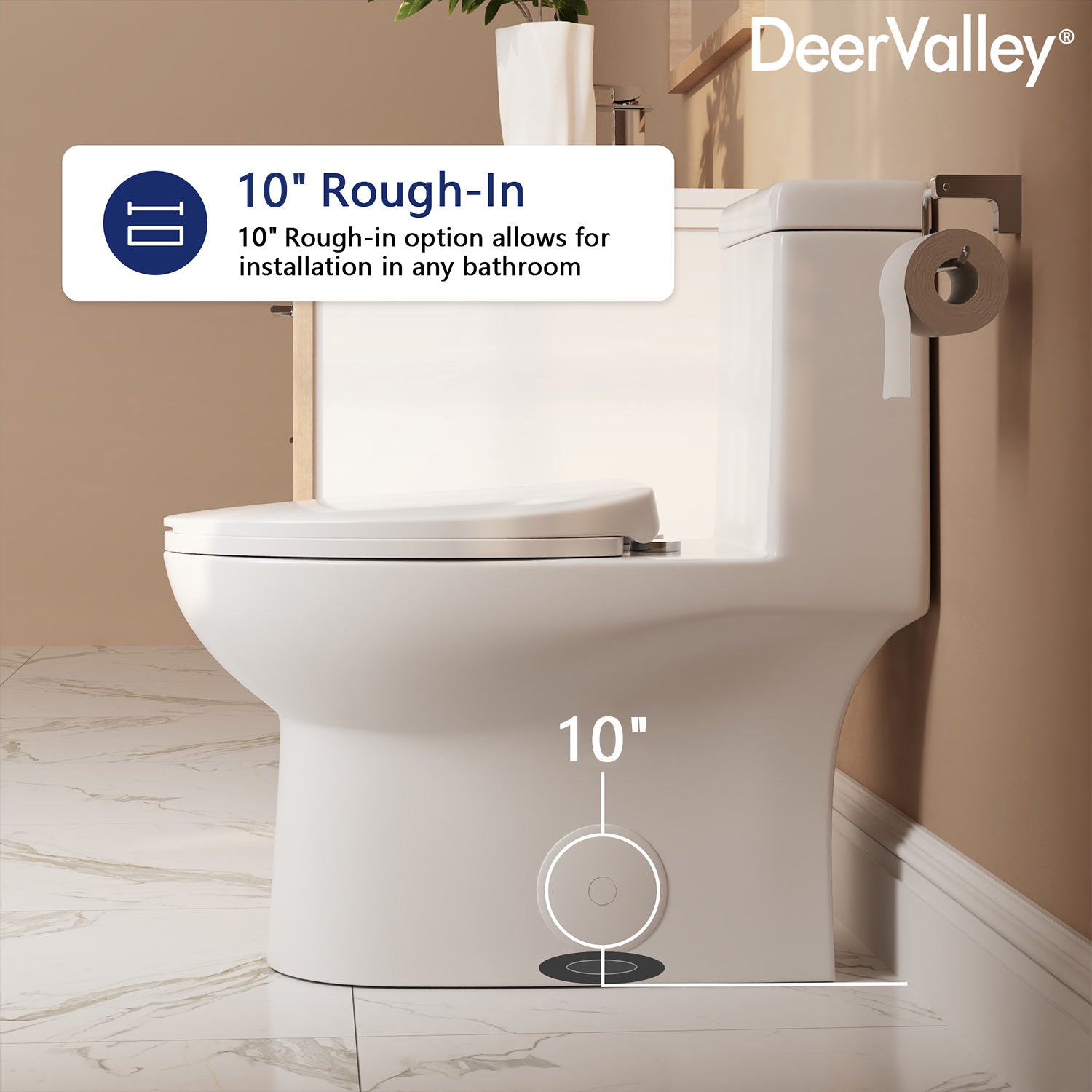 Ally 10" Rough-in Dual-Flush Elongated One-Piece Toilet with Glazed Surface Modern Toilet with Comfort Seat Height (Seat Included)