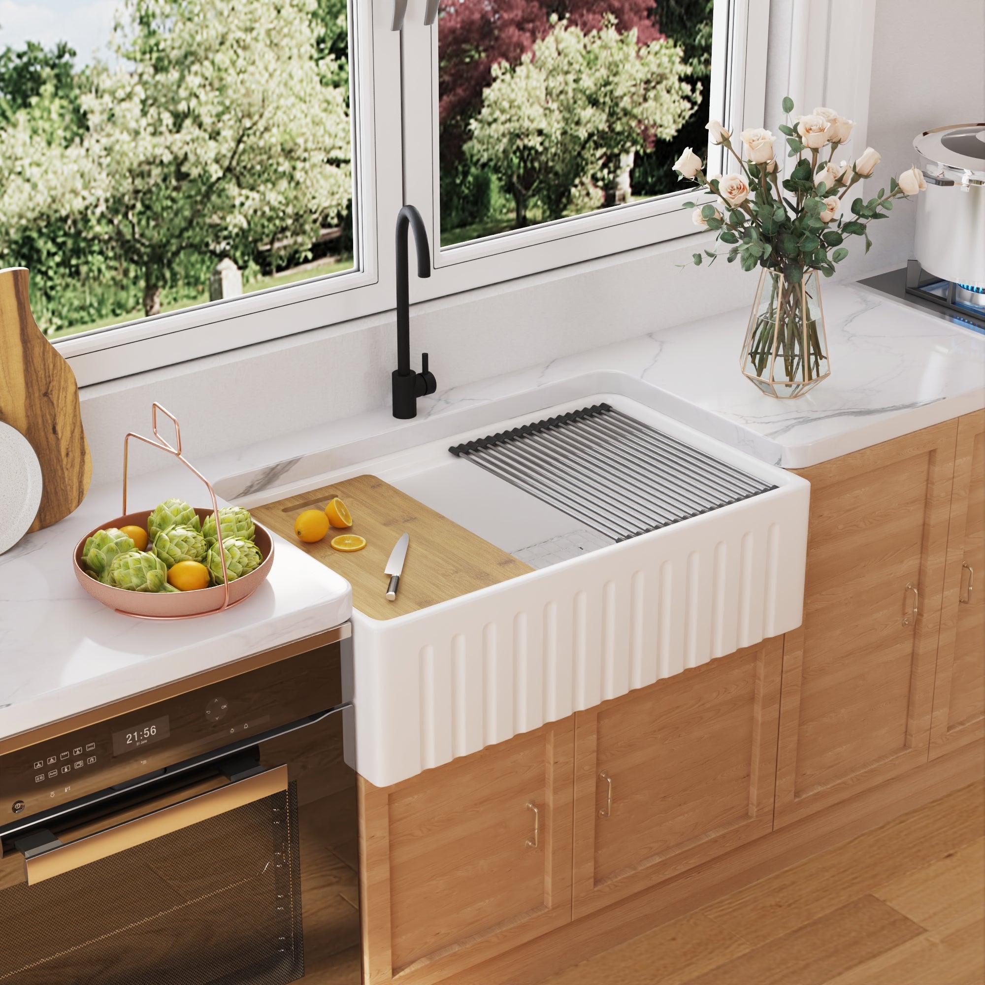 33" L X 20" W Rectangular Workstation Farmhouse Kitchen Sink, Easy-Cleaning