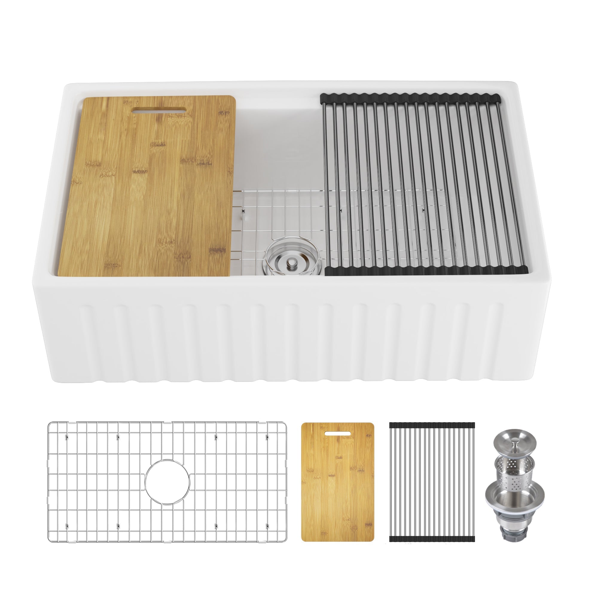 33" L X 20" W Rectangular Workstation Farmhouse Kitchen Sink, Easy-Cleaning