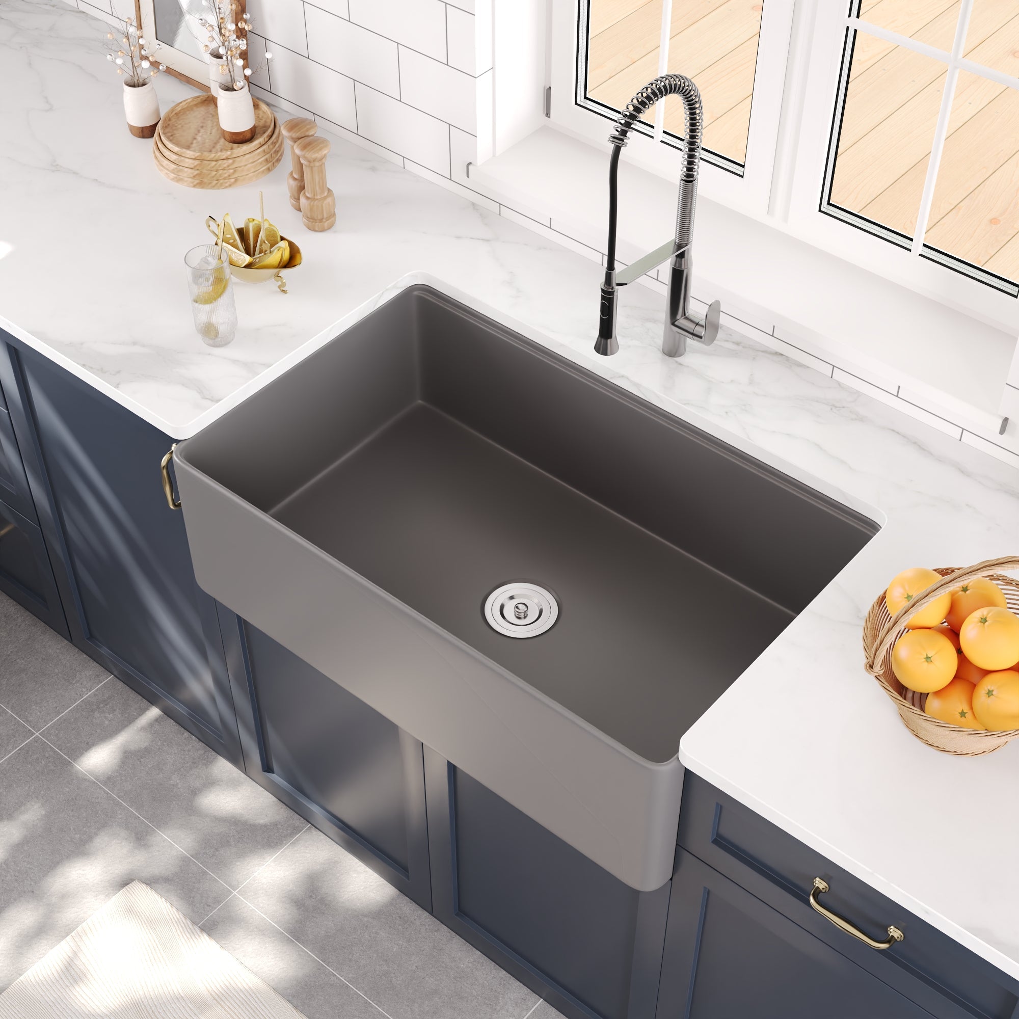 33"L X 20"W / 24"L X 20"W Rectangular Workstation Farmhouse Kitchen Sink, Smooth Surface