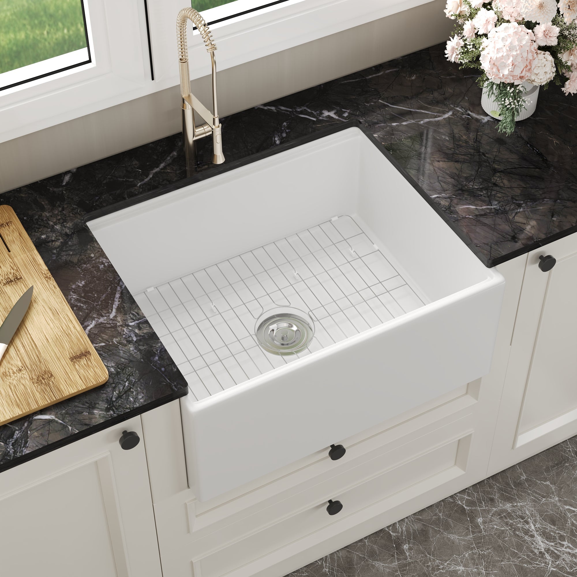 33"L X 20"W / 24"L X 20"W Rectangular Workstation Farmhouse Kitchen Sink, Smooth Surface