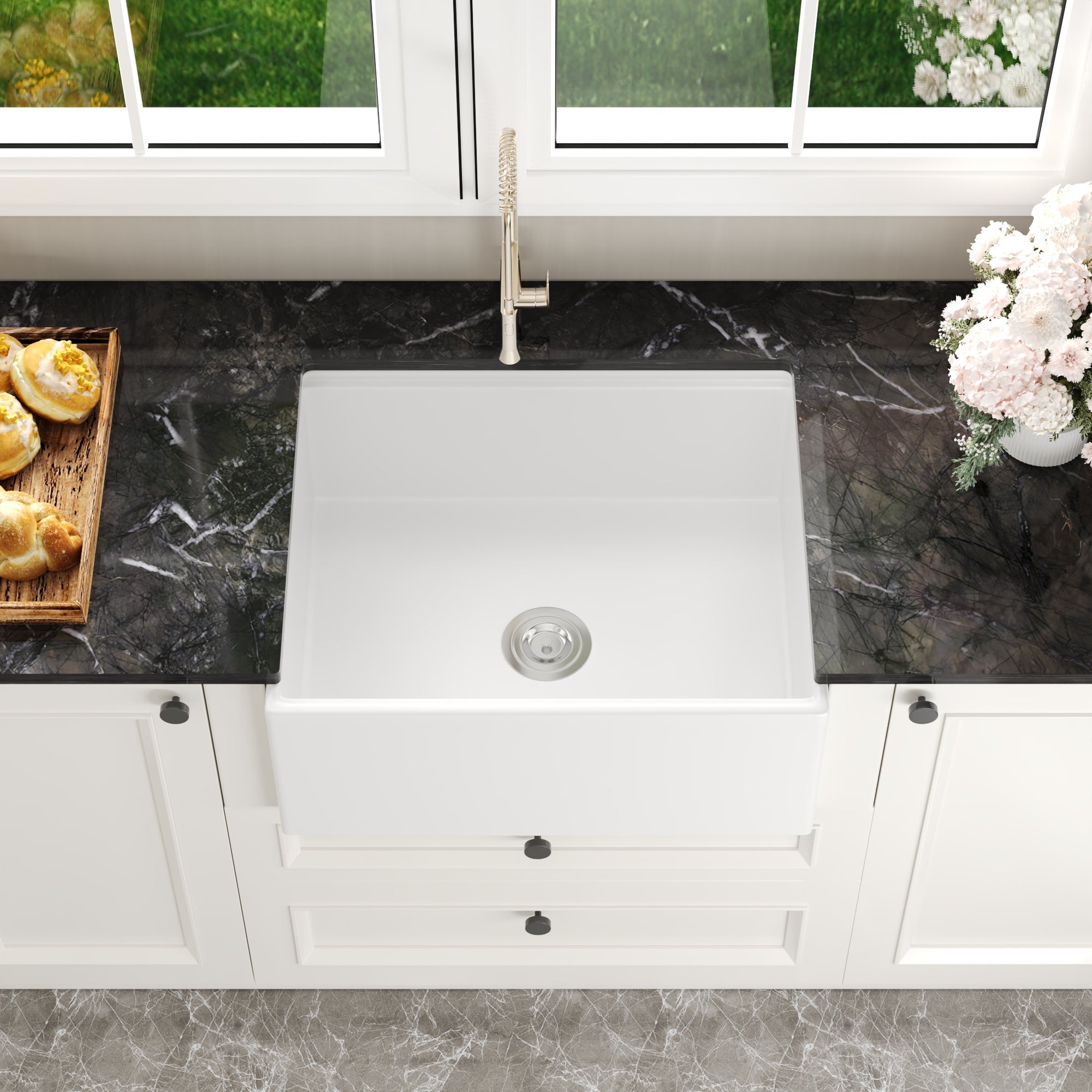 33"L X 20"W / 24"L X 20"W Rectangular Workstation Farmhouse Kitchen Sink, Smooth Surface