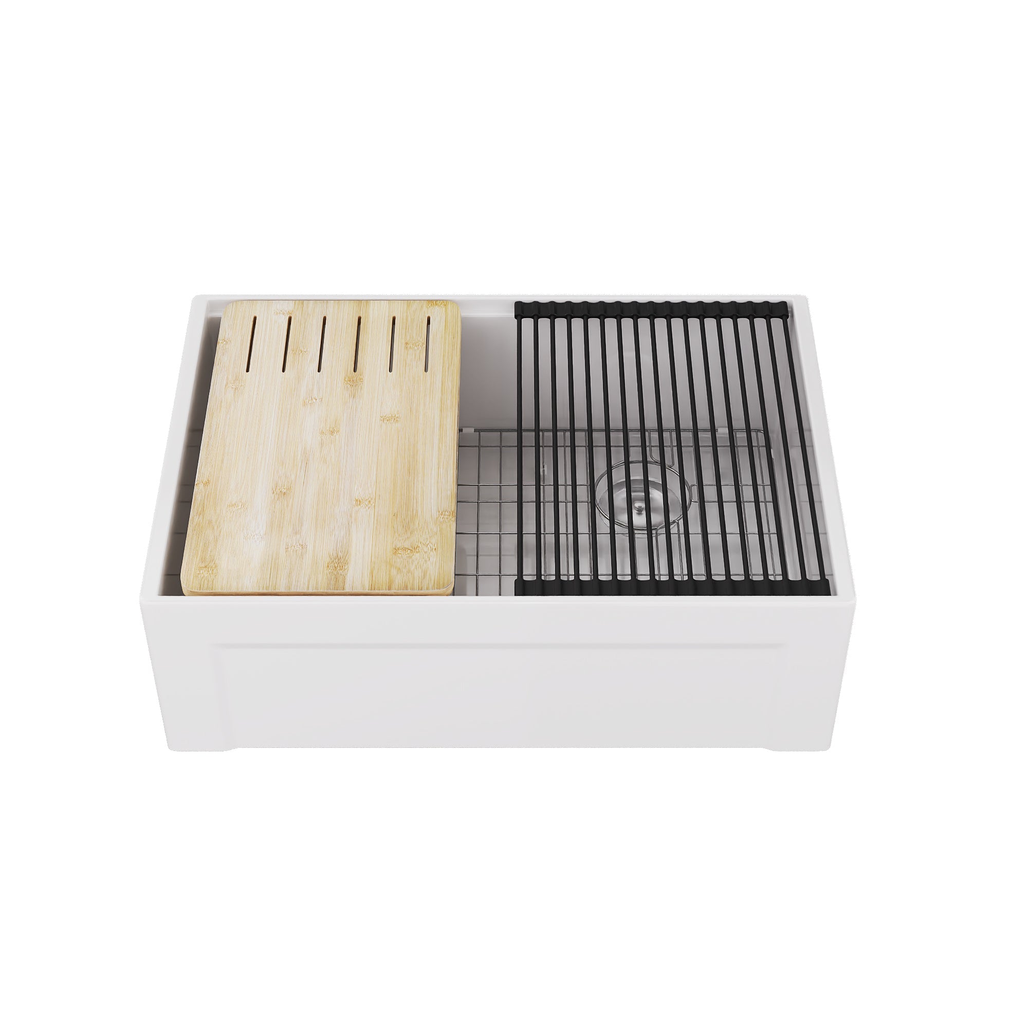 DeerValley White Farmhouse Workstation Sink, Reversible Fireclay Deep Single Bowl Apron Front Kitchen Sink, Undermount Farm Sink with Ledge and Accessories