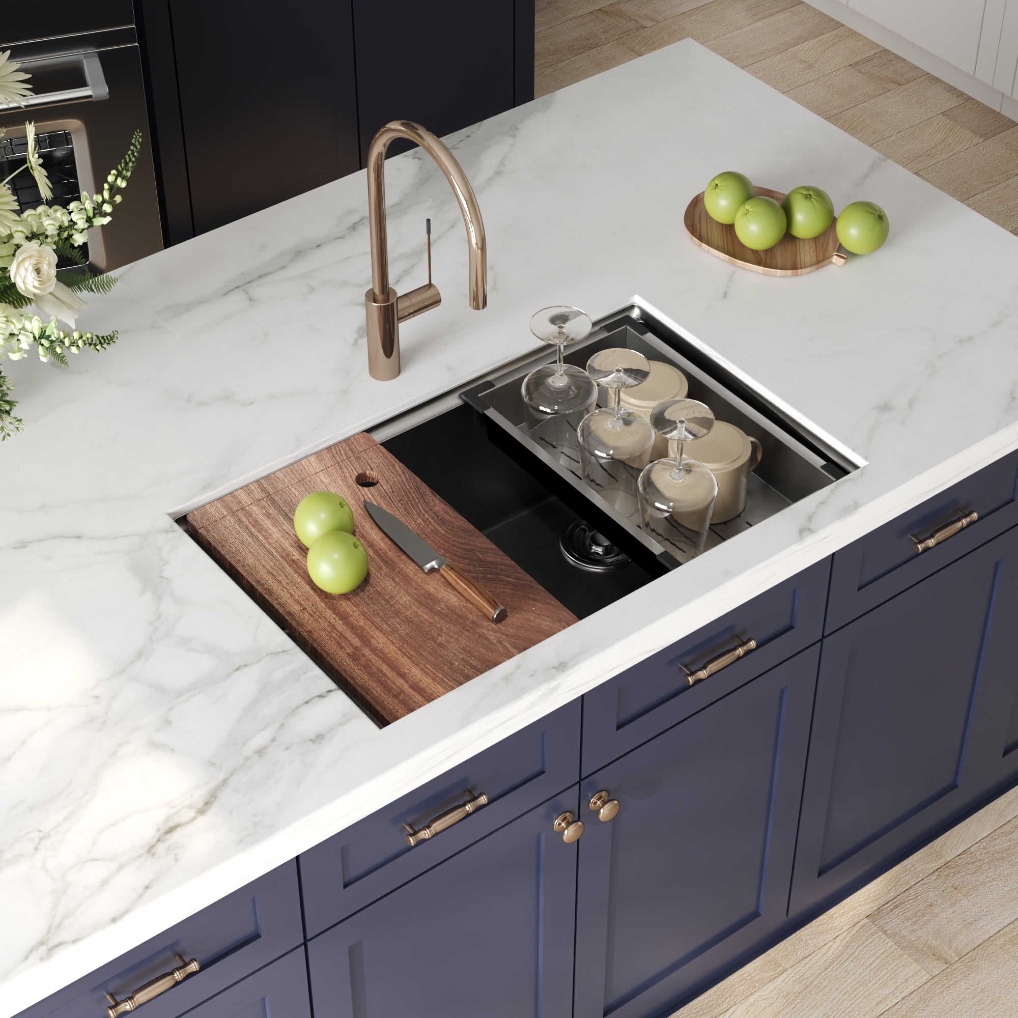 DeerValley Drop-In Kitchen Sink, S304 Stainless Steel Workstation Sink with Accessories