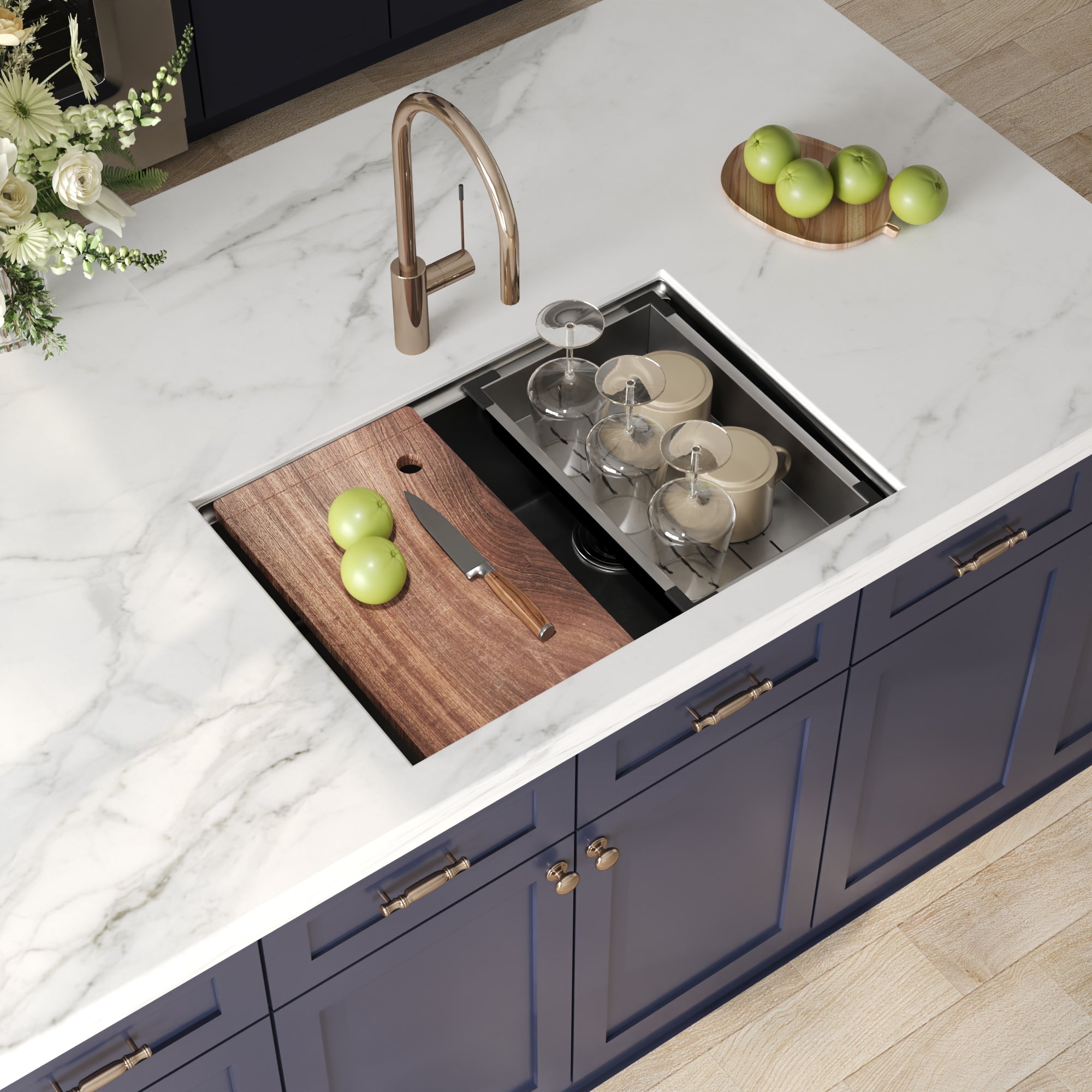 DeerValley Drop-In Kitchen Sink, S304 Stainless Steel Workstation Sink with Accessories