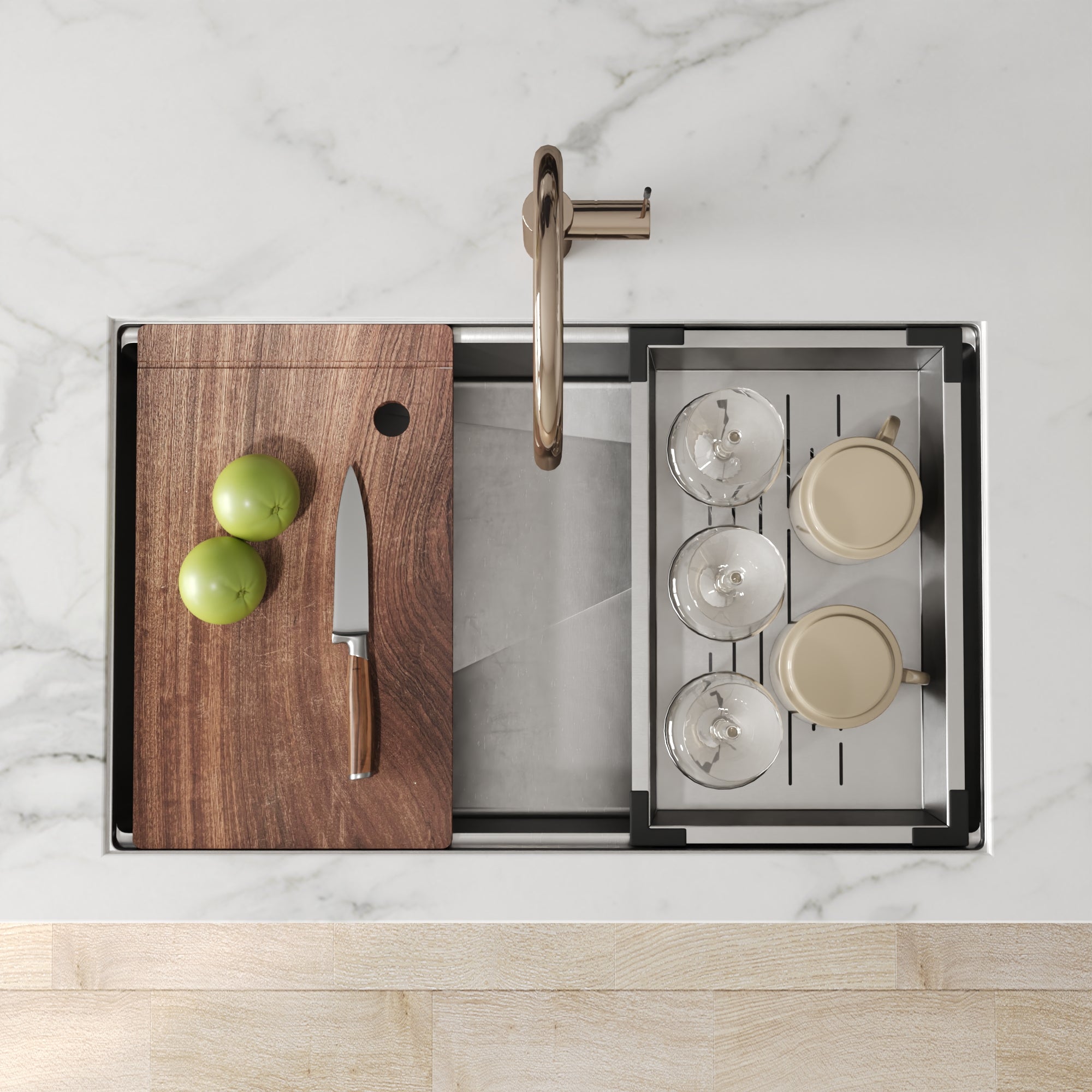 DeerValley Drop-In Kitchen Sink, S304 Stainless Steel Workstation Sink with Accessories