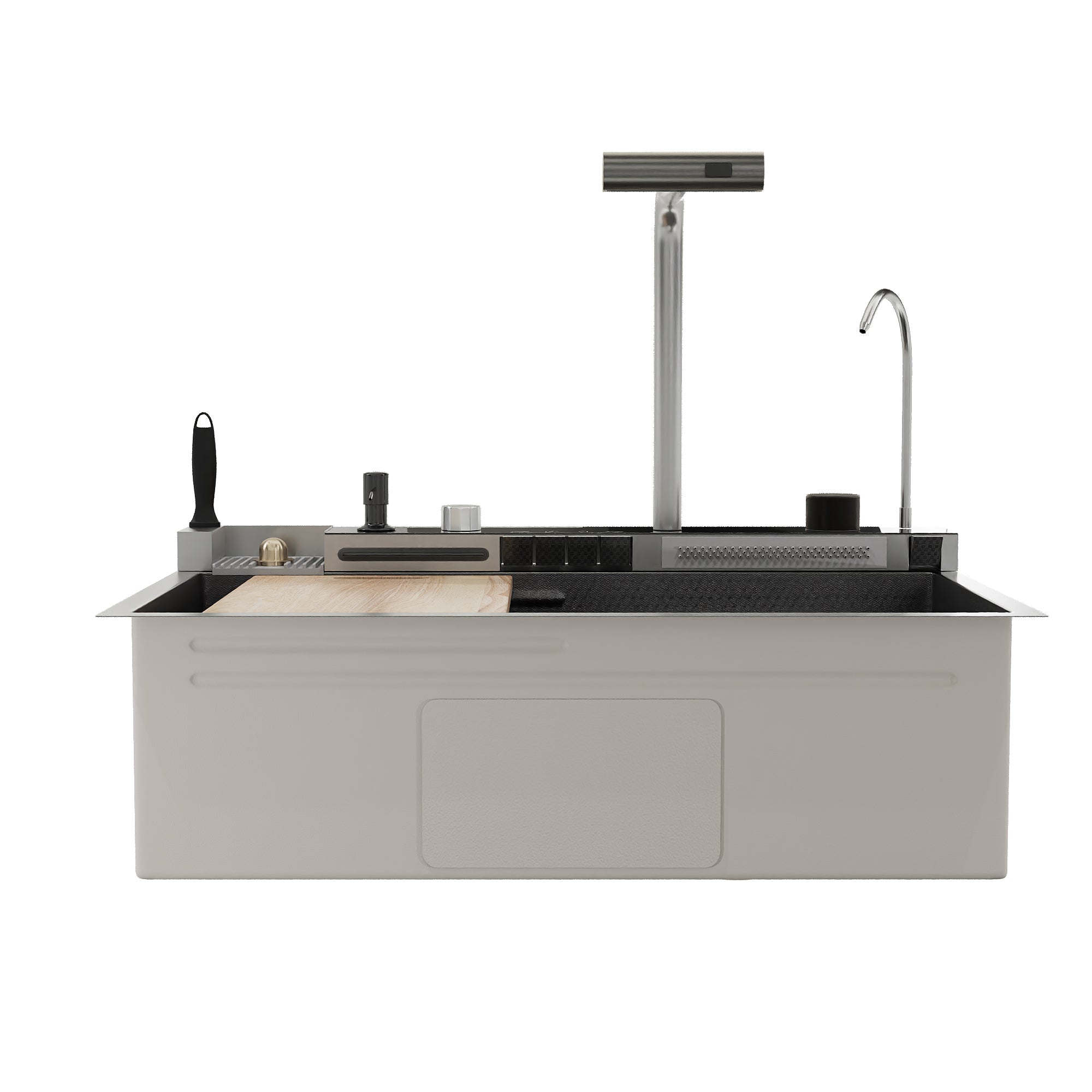 DeerValley Smart Waterfall Kitchen Sink, Drop In Stainless Steel Digital Display Honeycomb Nano Modern Workstation Sink with Pull Down Faucet, Single Bowl Kitchen Sink With Various Accessories