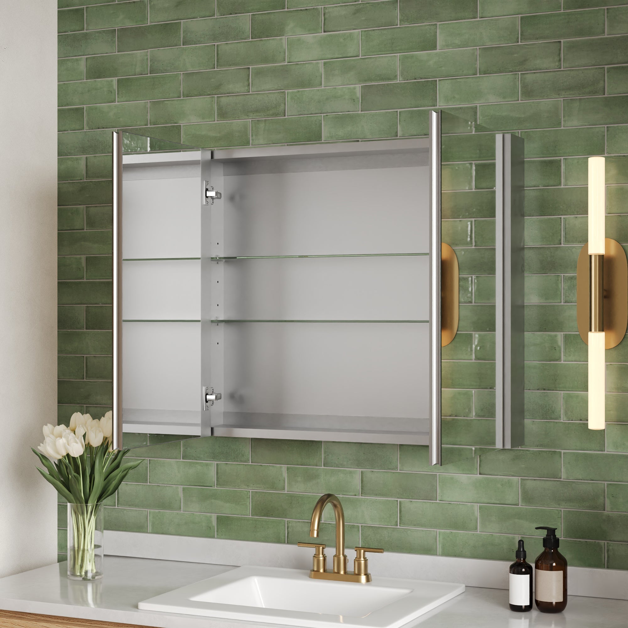 Rectangular Bathroom Medicine Cabinet, Frameless With Mirror With Multiple Types