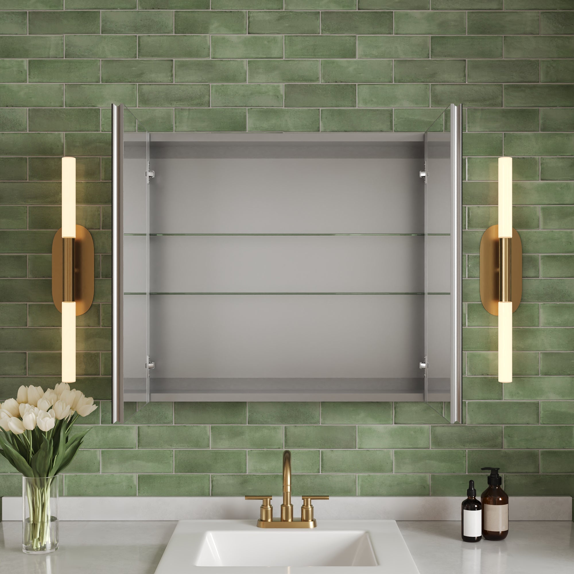Rectangular Bathroom Medicine Cabinet, Frameless With Mirror With Multiple Types