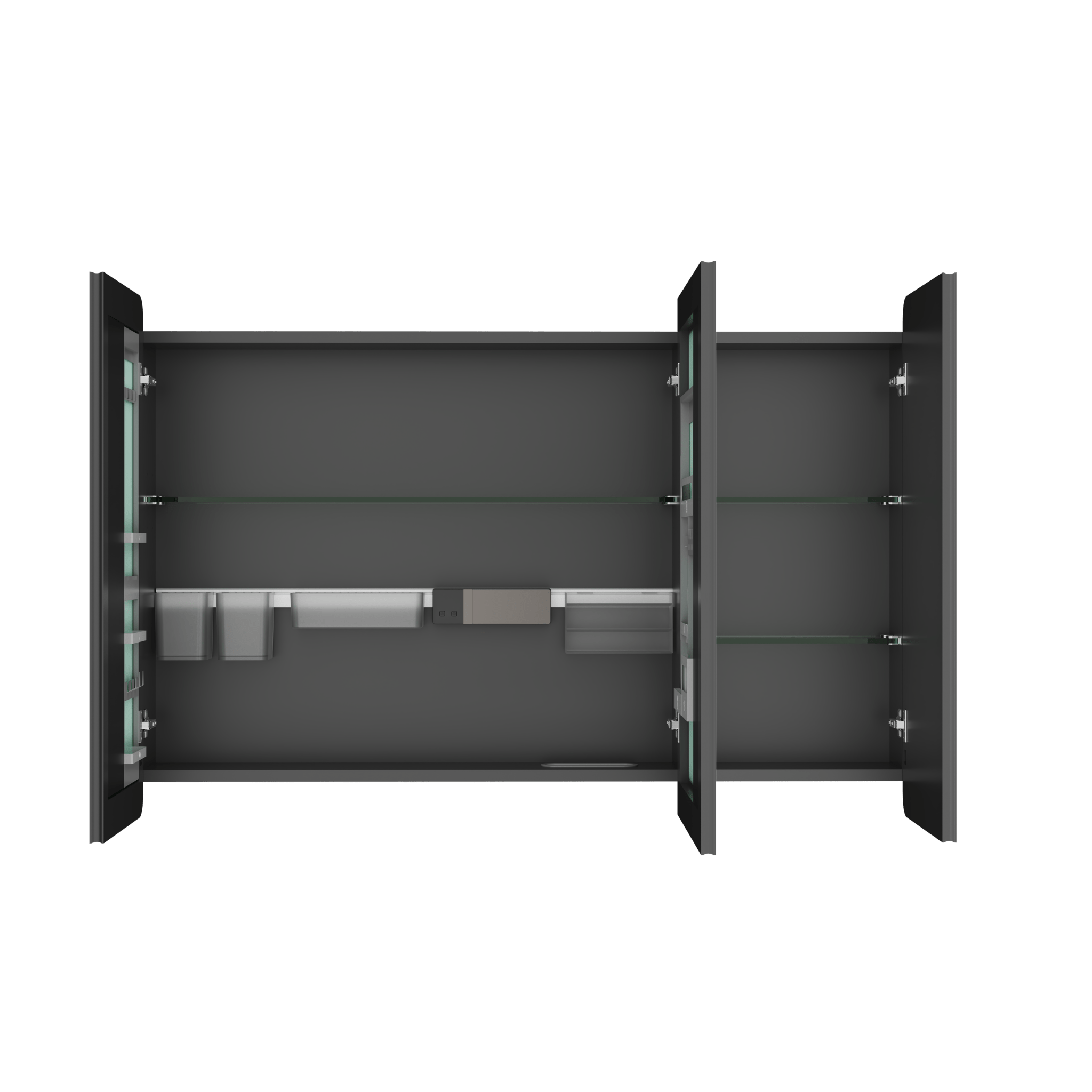 DeerValley Three-Door Wall-Mounted Mirror Cabinet with Black Aluminum Frame and Inner Storage