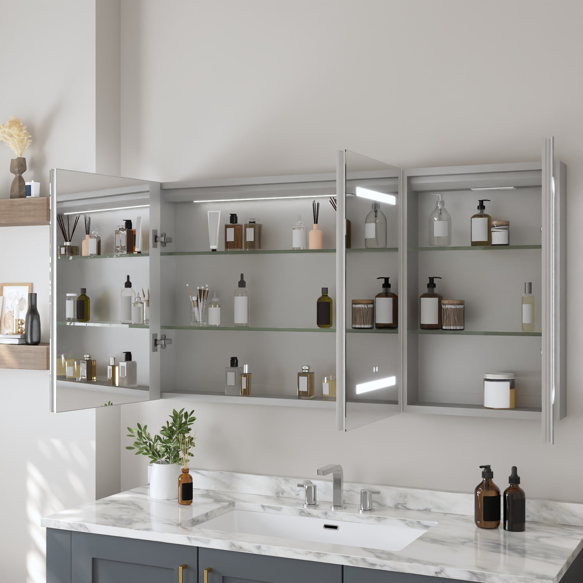 DeerValley 48" Smart LED Mirror Cabinet with Tri-Color Lighting, Stepless Dimming, and Defogger-DV-1MC0380