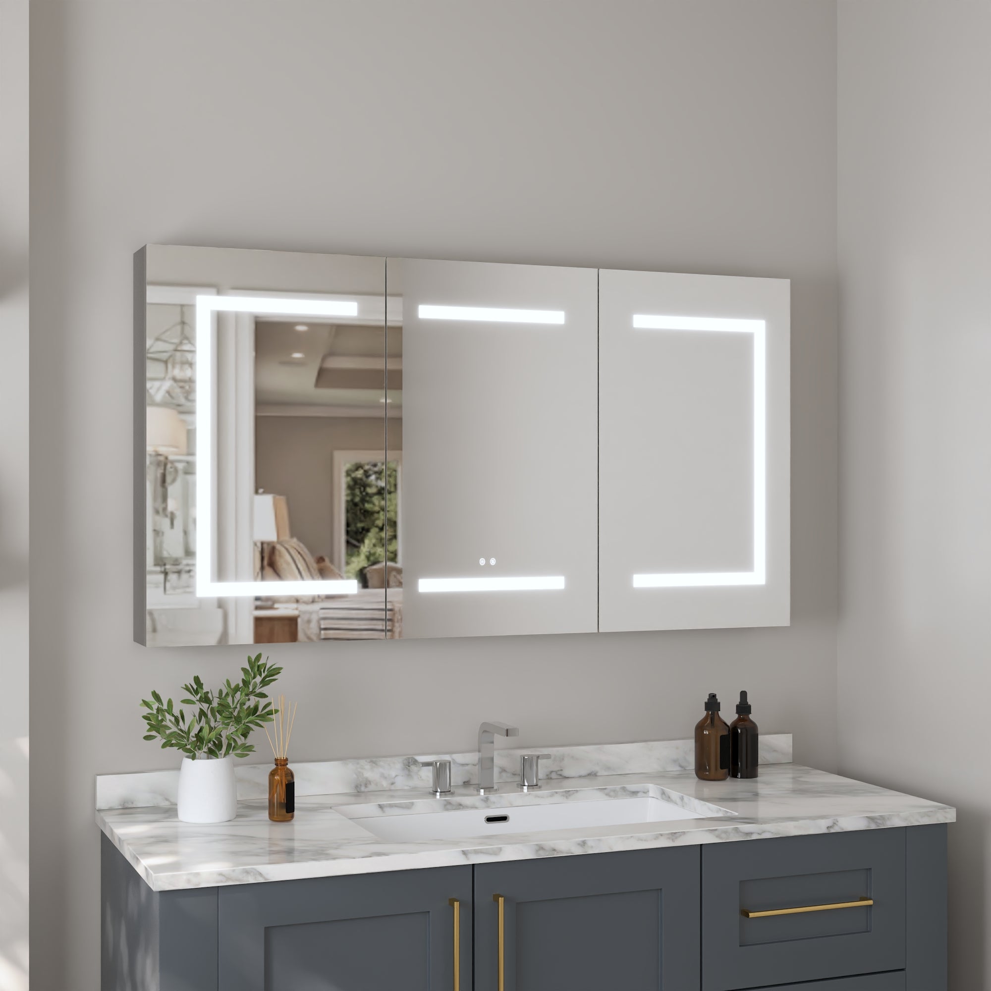 DeerValley 48" Smart LED Mirror Cabinet with Tri-Color Lighting, Stepless Dimming, and Defogger-DV-1MC0380