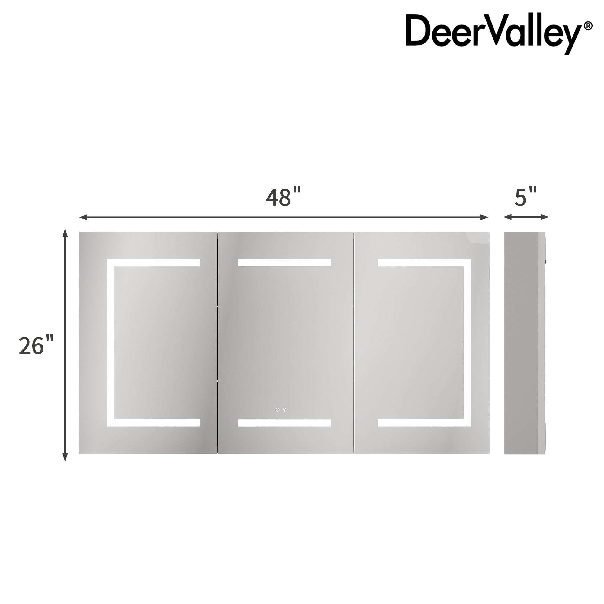 DeerValley 48" Smart LED Mirror Cabinet with Tri-Color Lighting, Stepless Dimming, and Defogger-DV-1MC0380