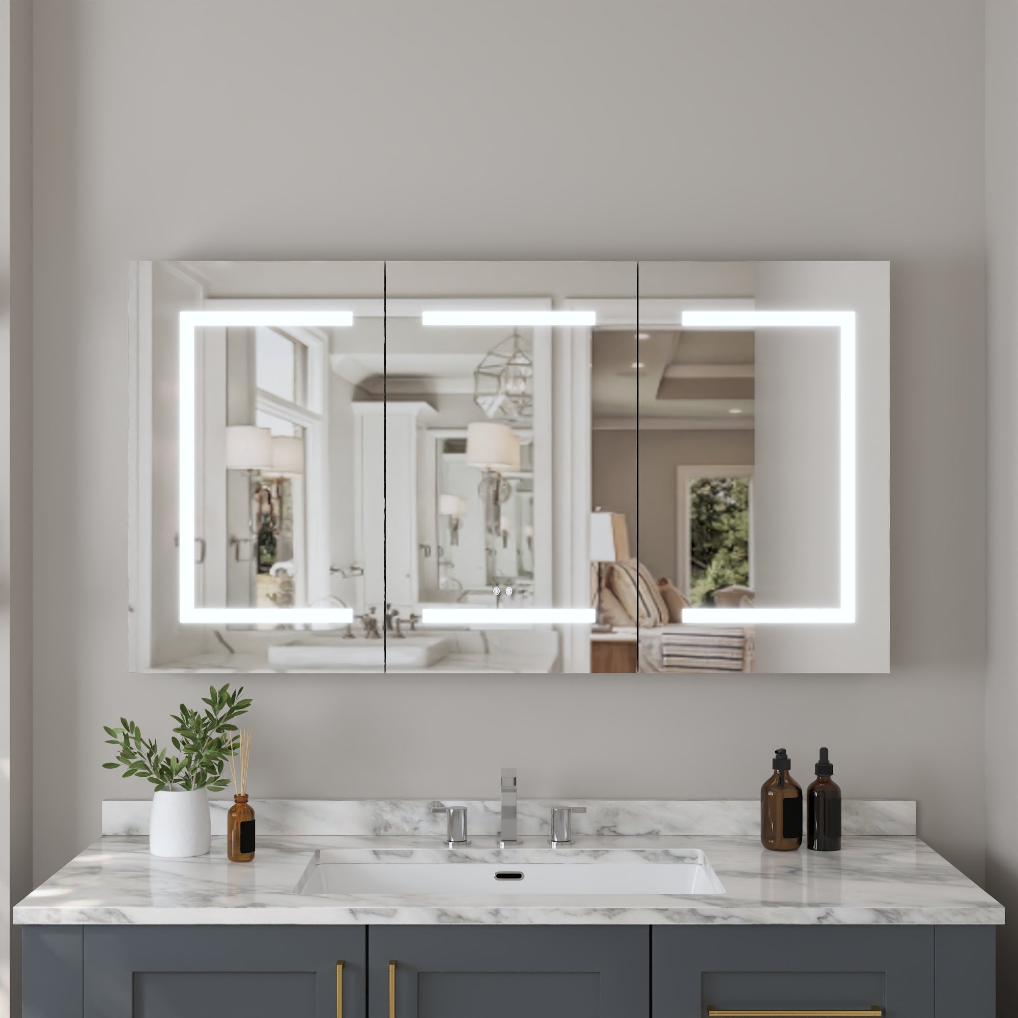 DeerValley 48" Smart LED Mirror Cabinet with Tri-Color Lighting, Stepless Dimming, and Defogger-DV-1MC0380