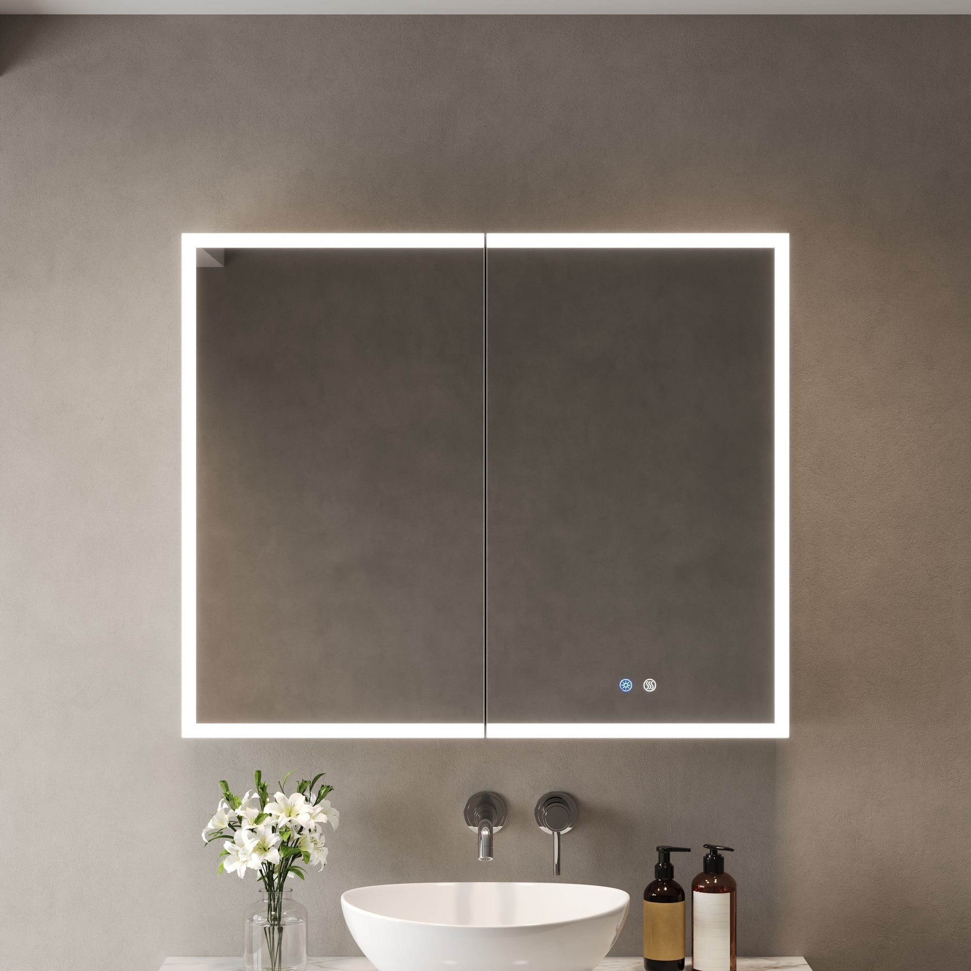 DeerValley Smart LED Mirror Cabinet with Tri-Color Lighting, Stepless Dimming, and Defogger
