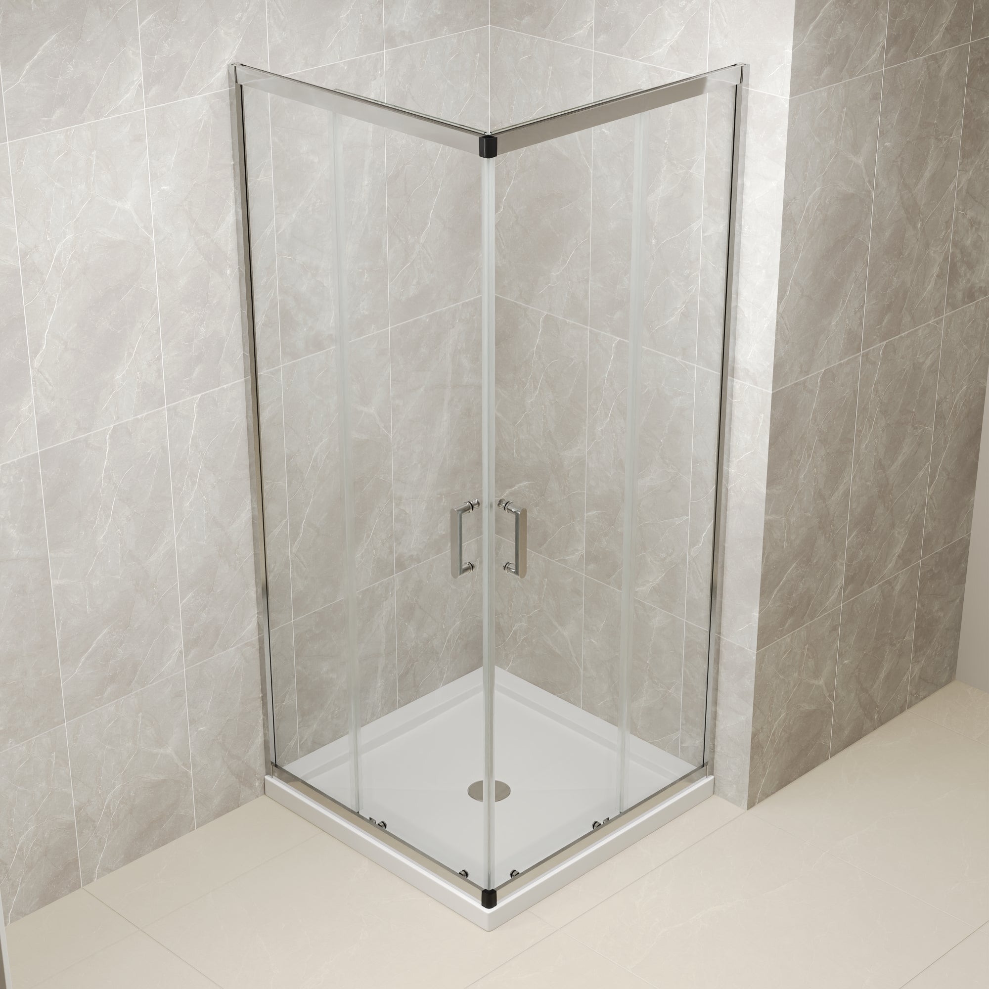 DYNASTY Framed Square Reversible Shower Enclosure, Double Sliding Door Corner Shower Door with 0.24" Clear Glass