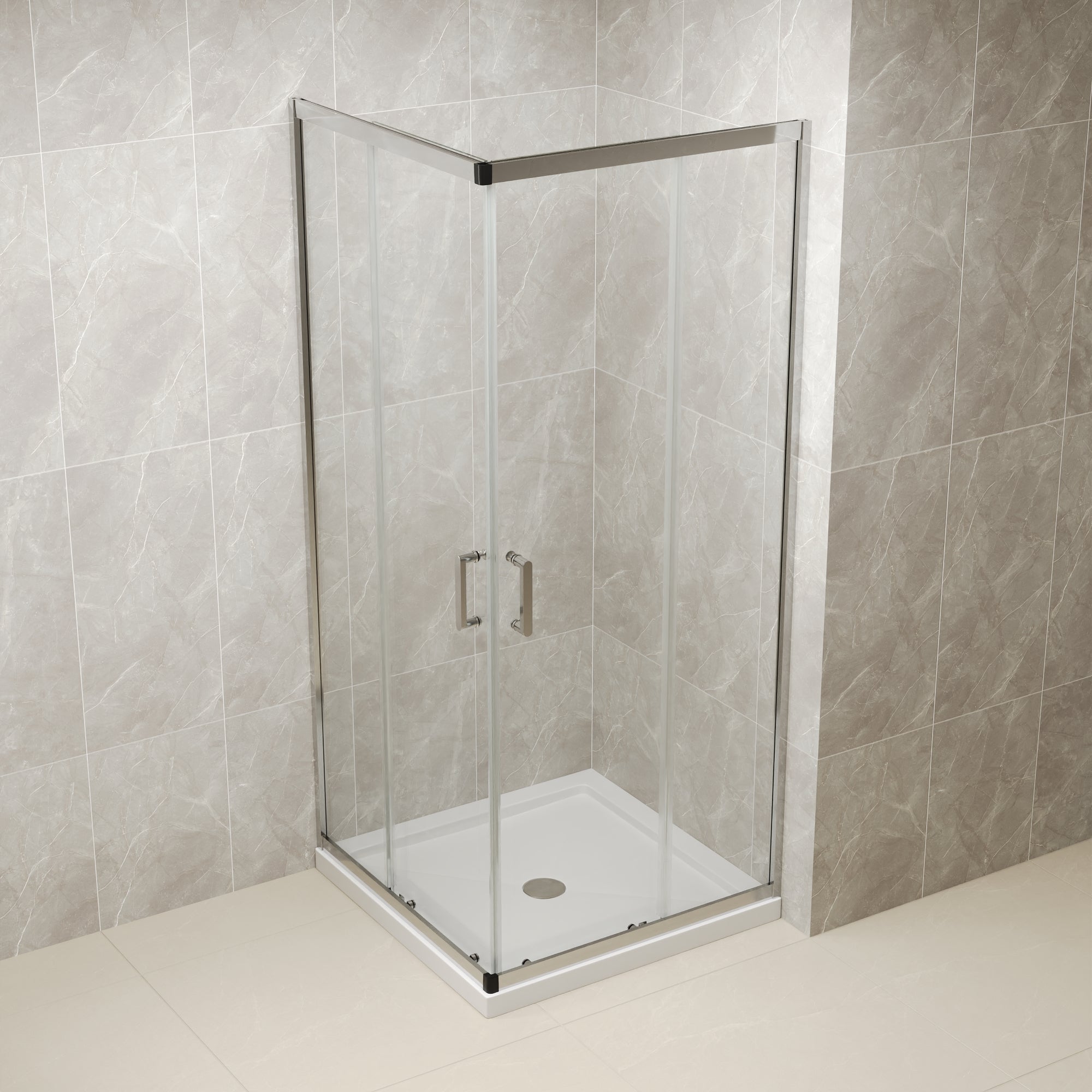 DYNASTY Framed Square Reversible Shower Enclosure, Double Sliding Door Corner Shower Door with 0.24" Clear Glass