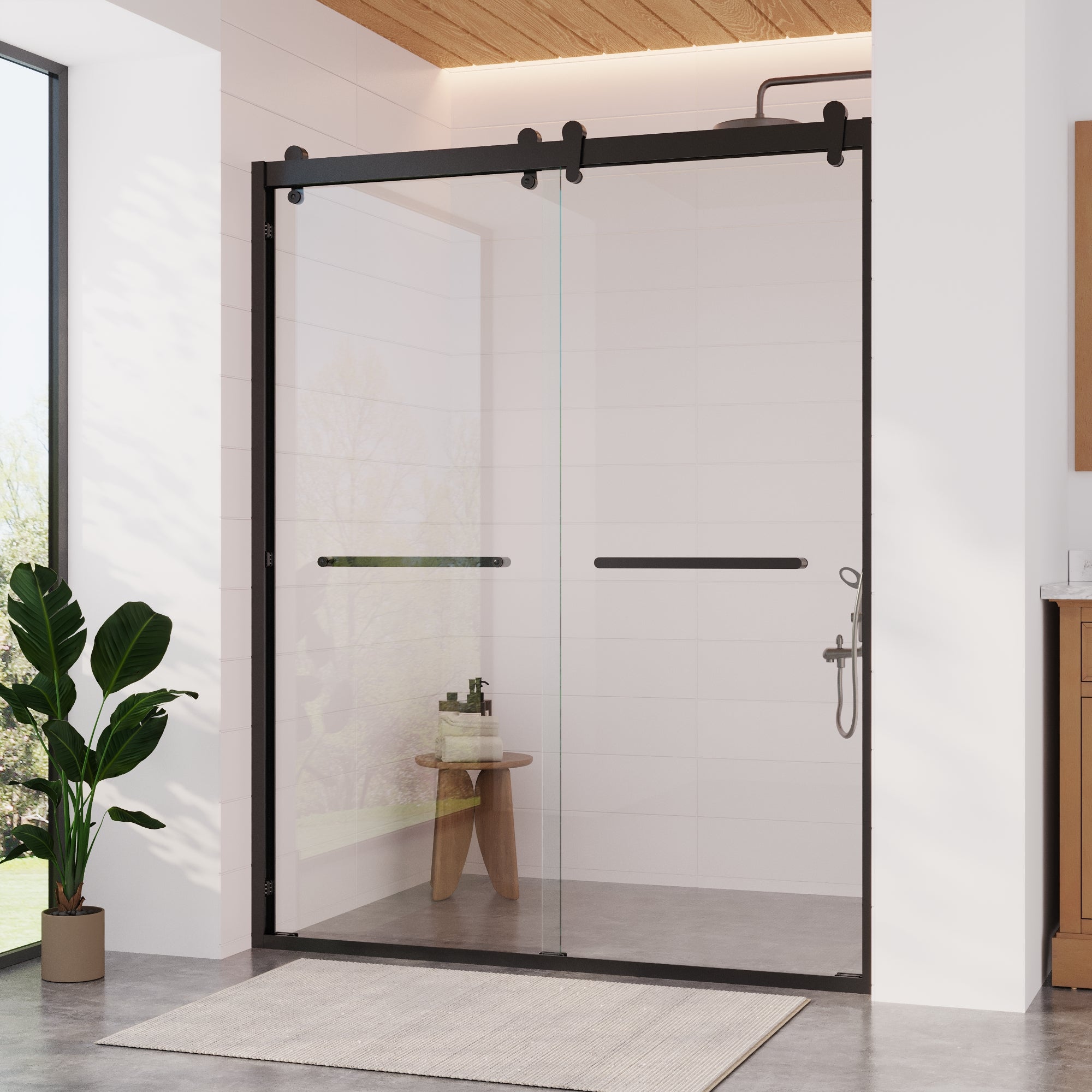 56 in. - 60 in. W x 76 in. H Framed Double Sliding Shower Door, Silver / Matte Black / Gold
