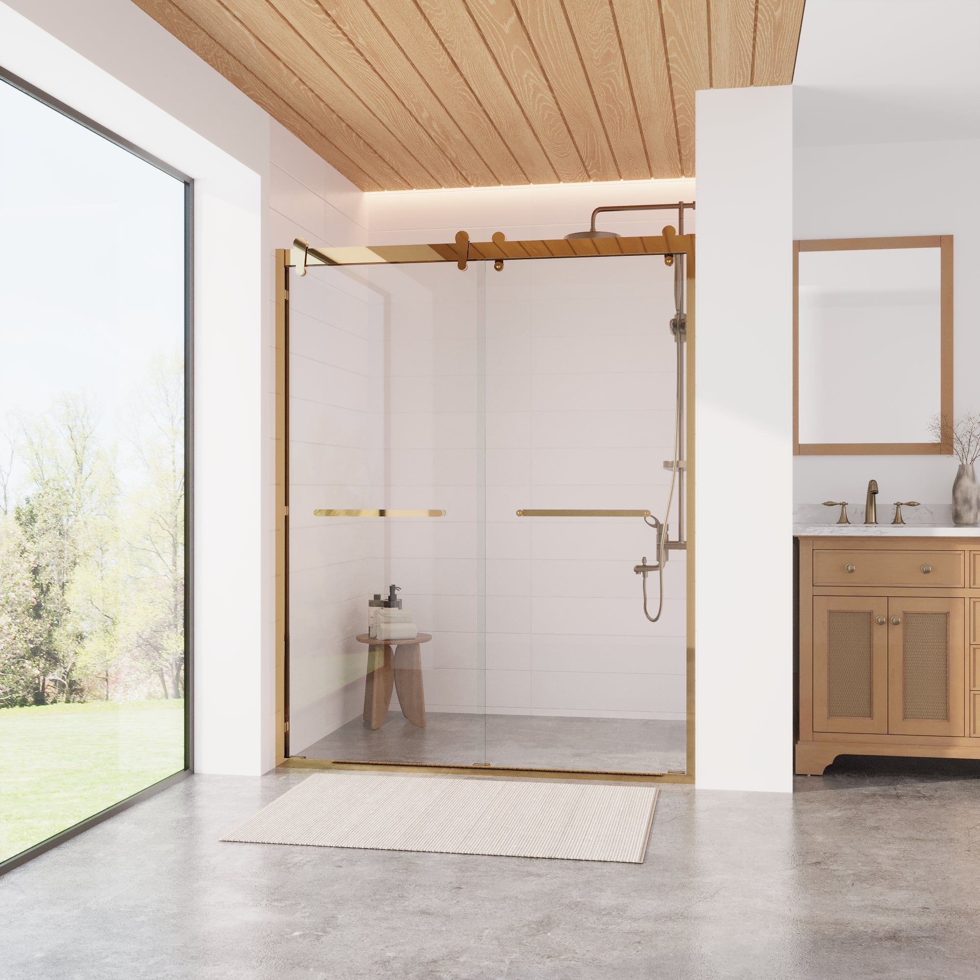 56 in. - 60 in. W x 76 in. H Framed Double Sliding Shower Door, Silver / Matte Black / Gold