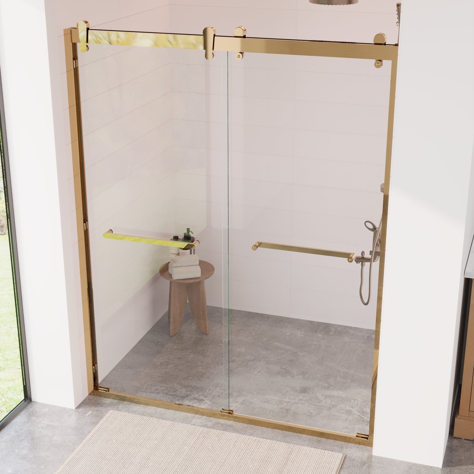 56 in. - 60 in. W x 76 in. H Framed Double Sliding Shower Door, Silver / Matte Black / Gold