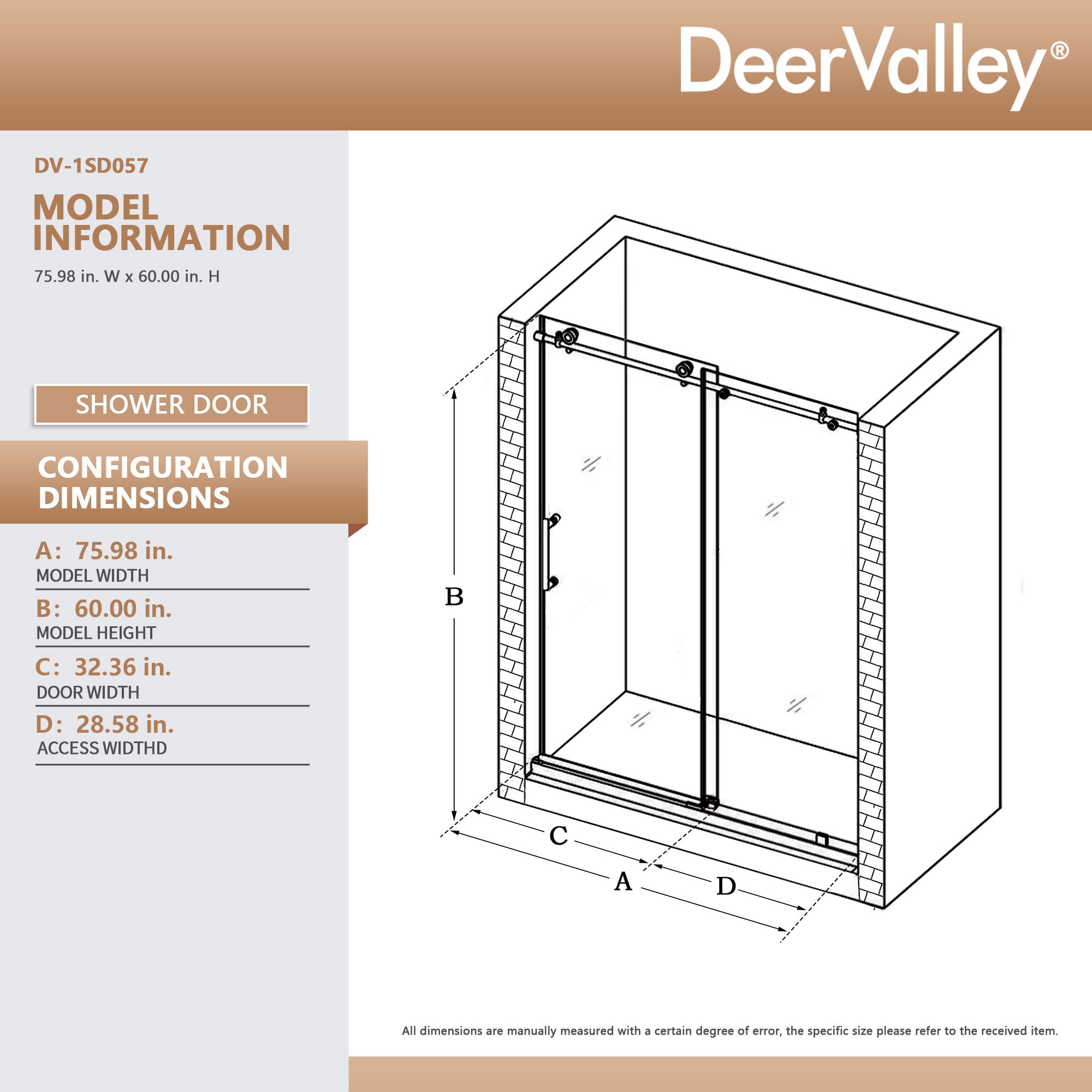 CONCORD 60"x 76" Shower Enclosure Single Sliding Frameless