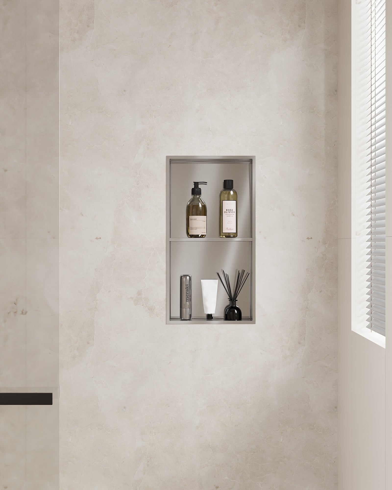DeerValley 12" x 24" Double Shelf Shower Niche with Drainage Slope, Matte Black, White, or Stainless Steel Finish - Recessed Wall Bathroom Niche, No Tile Required