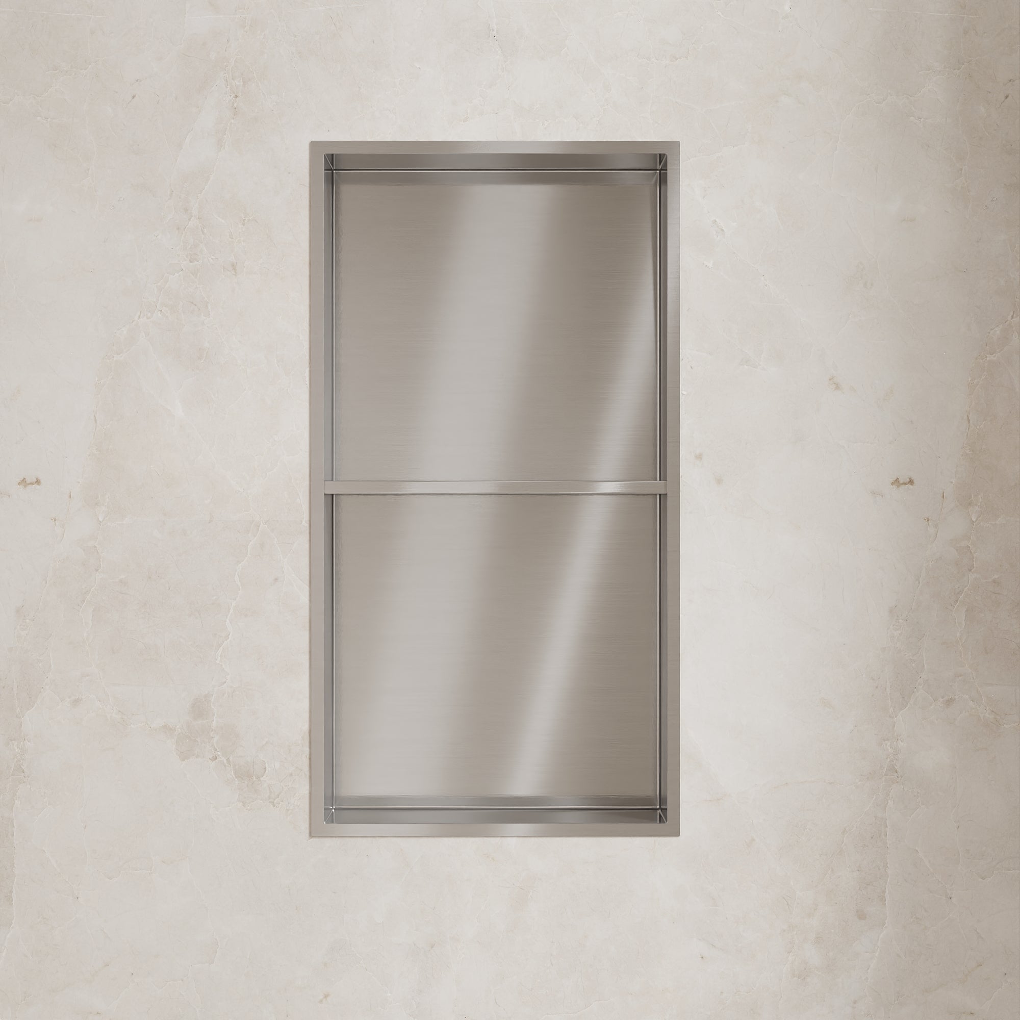 DeerValley 12" x 24" Double Shelf Shower Niche with Drainage Slope, Matte Black, White, or Stainless Steel Finish - Recessed Wall Bathroom Niche, No Tile Required