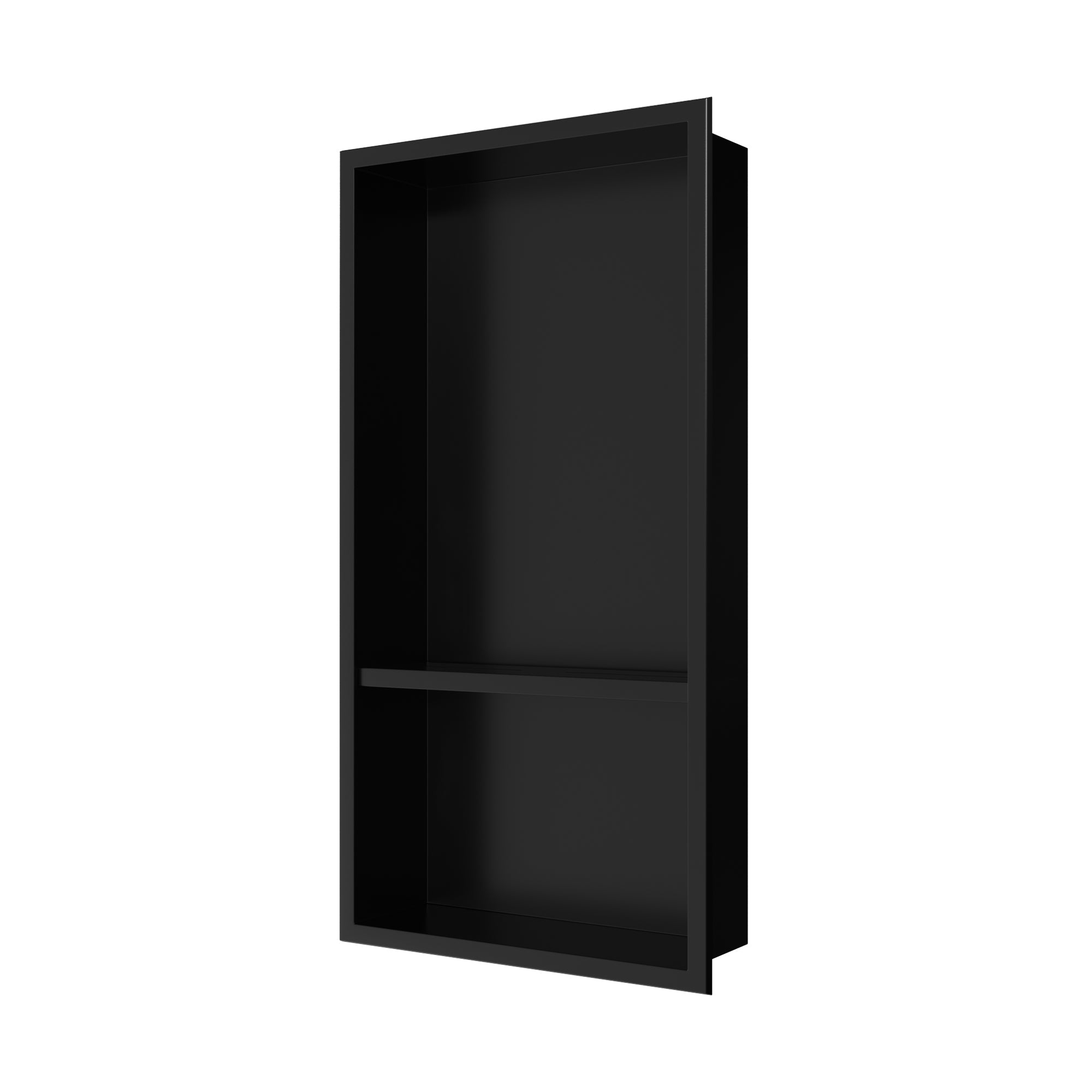 DeerValley 12" x 24" Double Shelf Shower Niche with Drainage Slope, Matte Black, White, or Stainless Steel Finish - Recessed Wall Bathroom Niche, No Tile Required