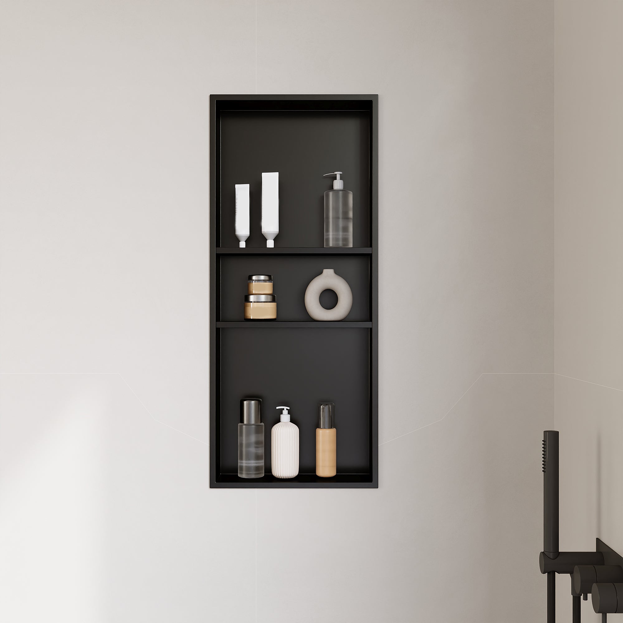 DeerValley 13" x 31" Triple Shelf Shower Niche with Drainage Slope, Matte Black, - Recessed Wall Bathroom Niche, No Tile Required