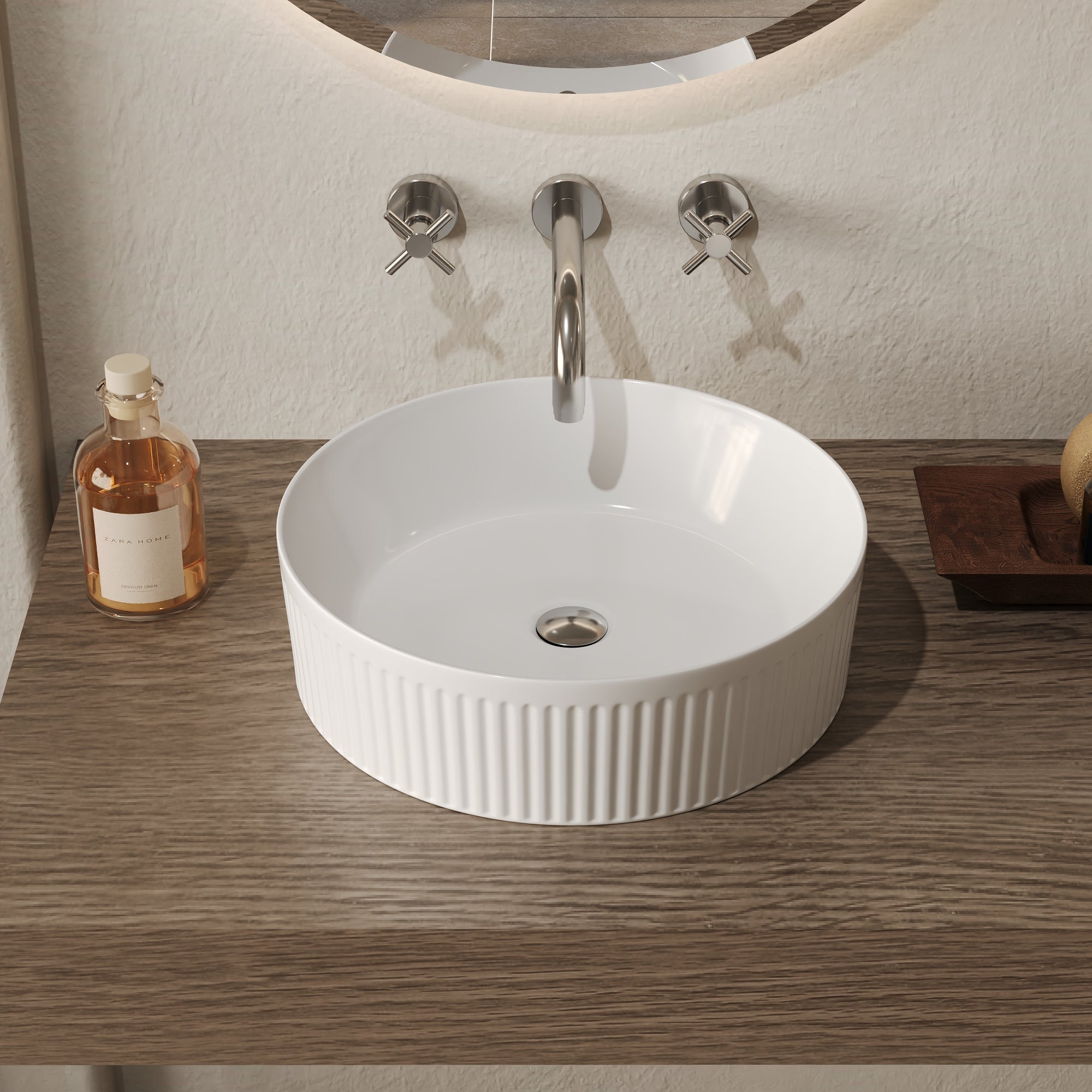 DeerValley DV-1V0320 16" x 16" Round Ceramic Vessel Sink with Wavy Texture Design