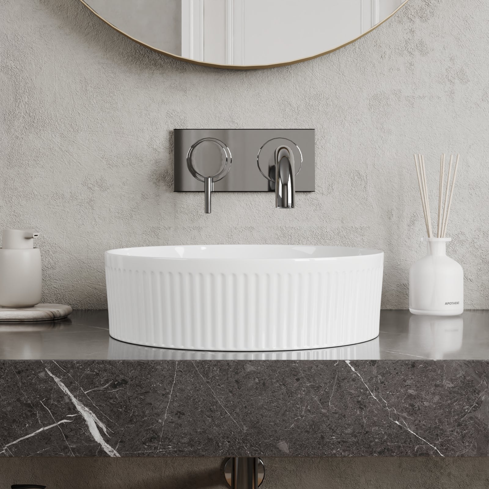 DeerValley DV-1V0320 16" x 16" Round Ceramic Vessel Sink with Wavy Texture Design