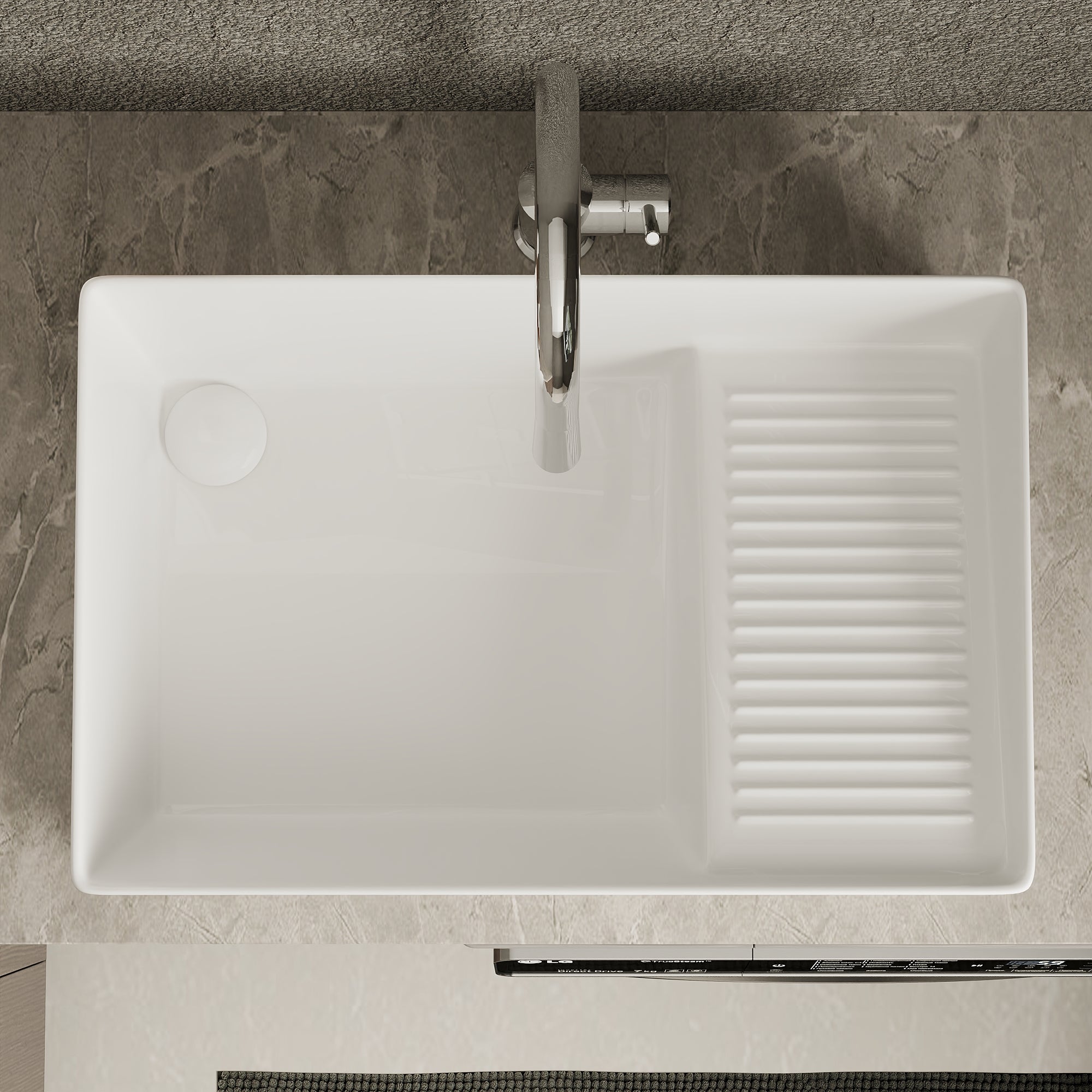 Perch 24" x 17" Square Ceramic Vessel Sink with Slanted Washboard Design