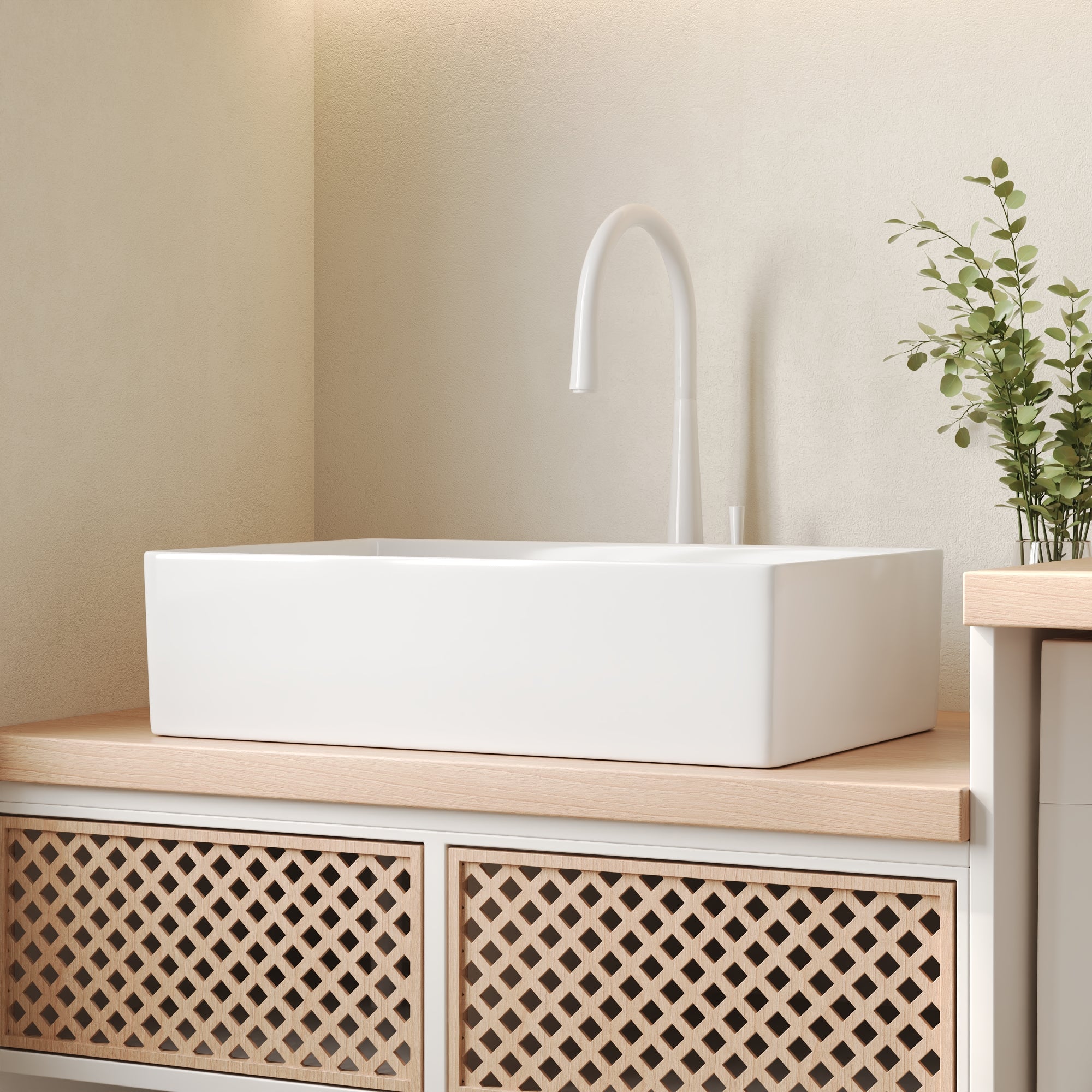 Perch 24" x 17" Square Ceramic Vessel Sink with Slanted Washboard Design