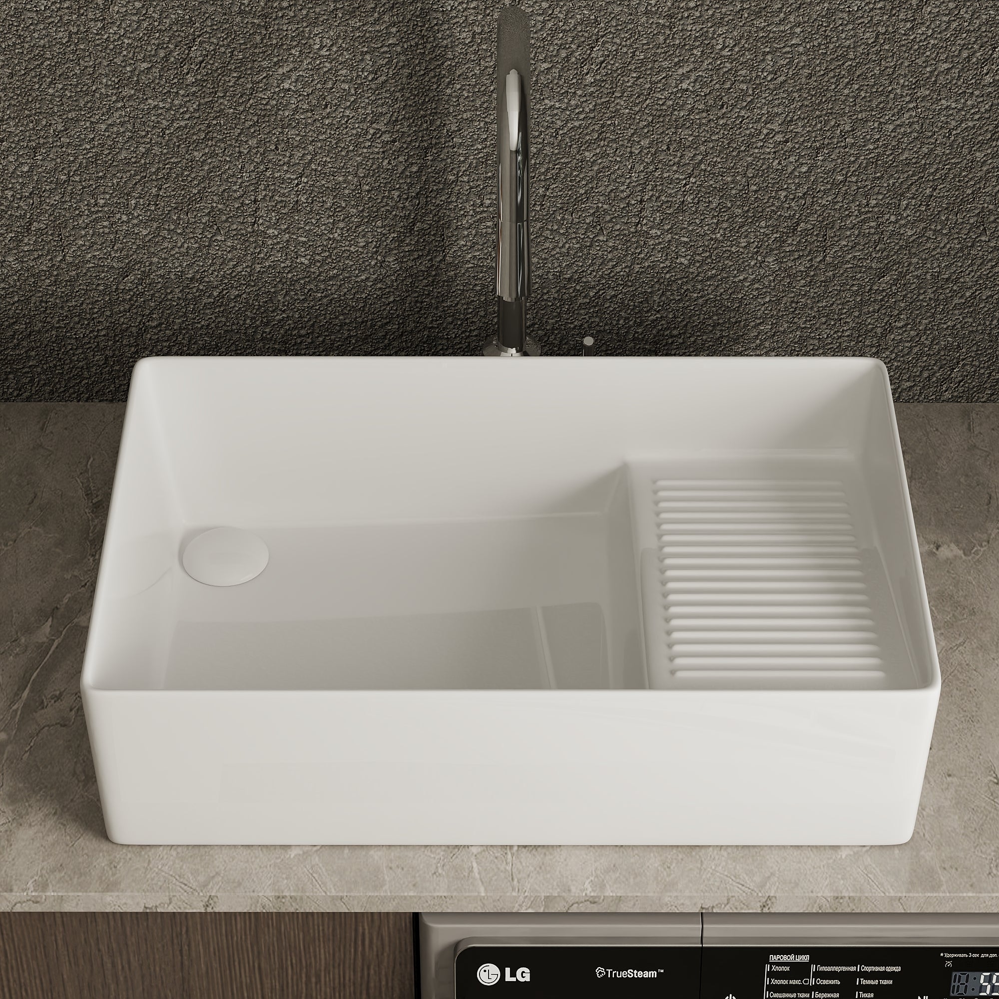 Perch 24" x 17" Square Ceramic Vessel Sink with Slanted Washboard Design