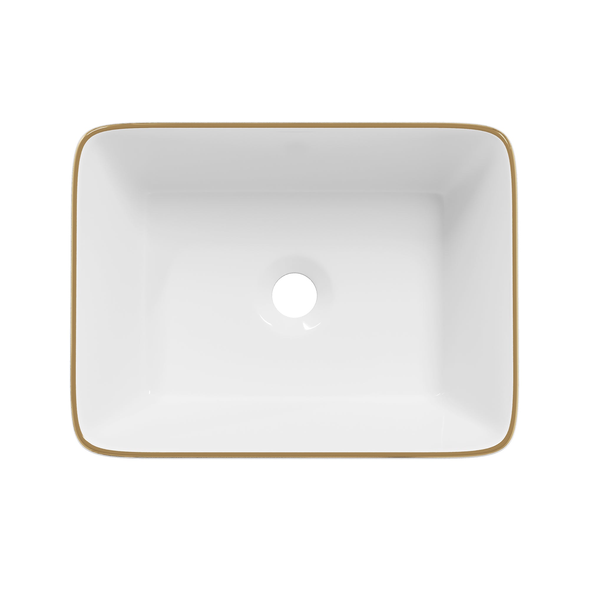 DeerValley Liberty 16"x12" Rectangular Vessel Sink with Gold Trim, White Ceramic Above Counter Bathroom Sink Bowl, DV-1V0366