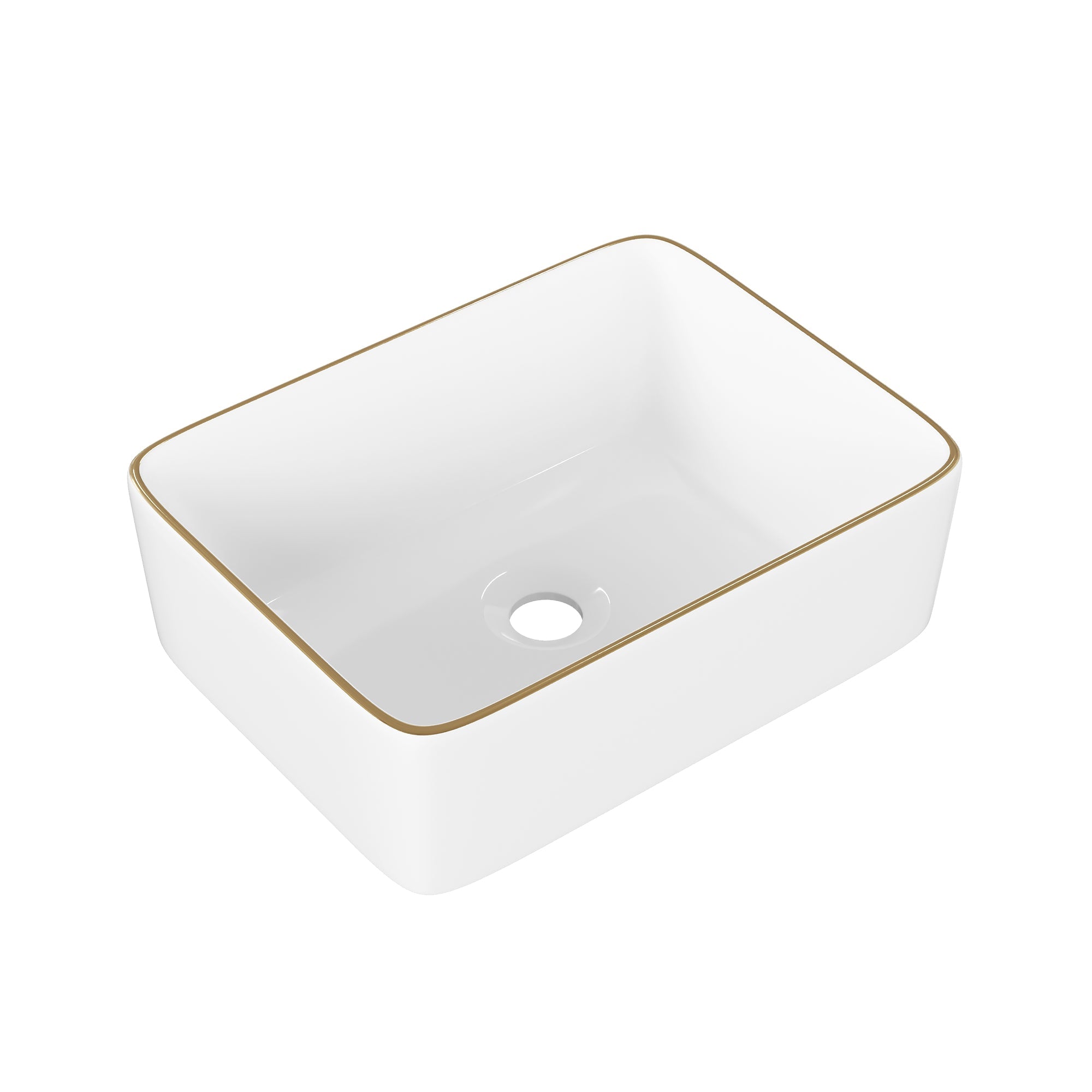 DeerValley Liberty 16"x12" Rectangular Vessel Sink with Gold Trim, White Ceramic Above Counter Bathroom Sink Bowl, DV-1V0366