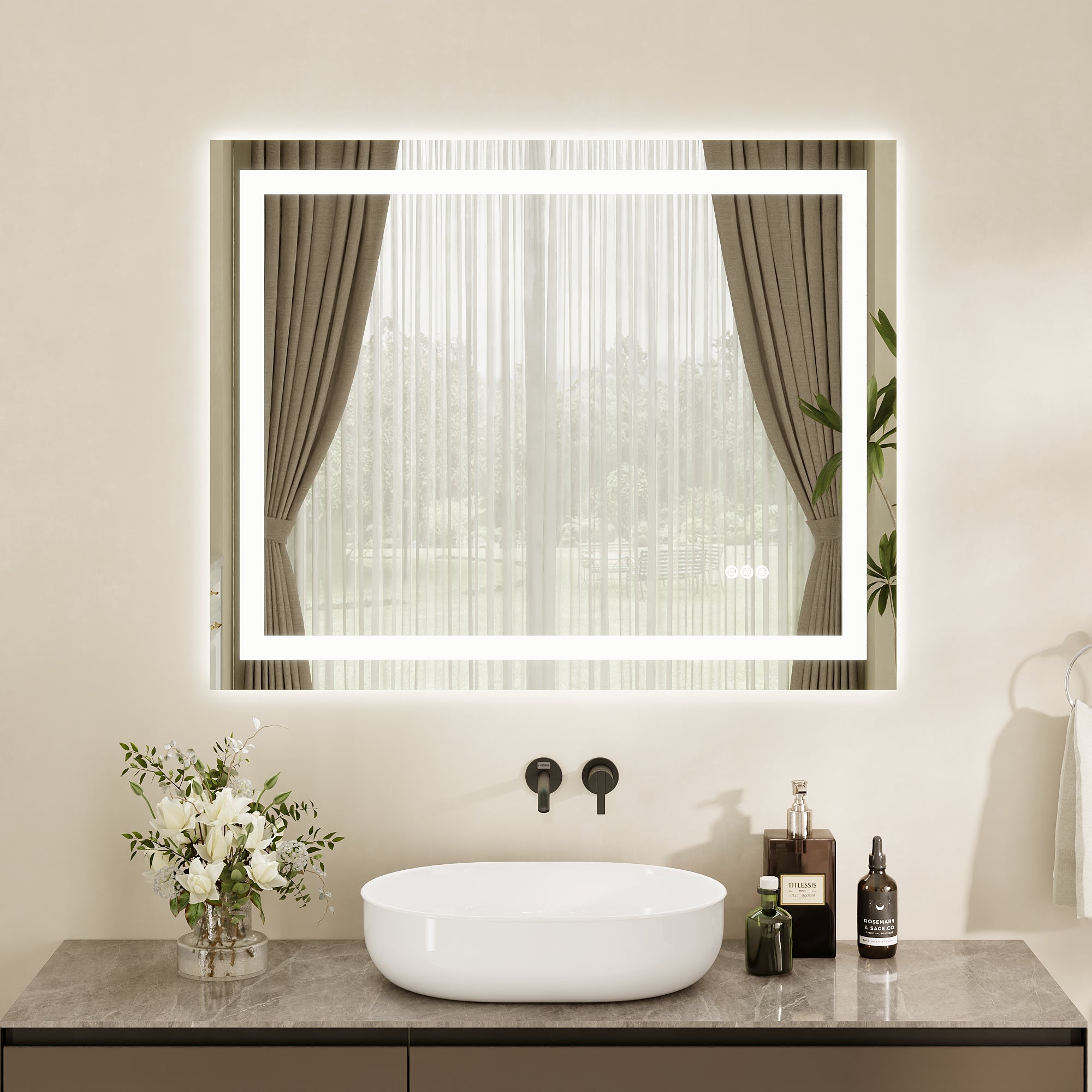 DeerValley 40"x 32" / 55"x 30" LED Bathroom Mirror with Lights, 1.5X Anti-Fog, Front and Backlit Frameless LED Mirror£¬DV-1VM0309/DV-1VM0308