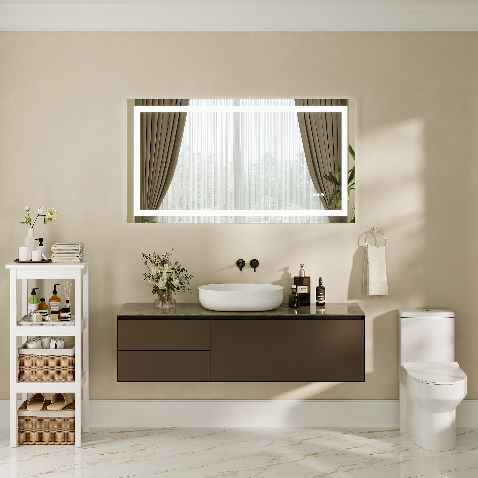 DeerValley 40"x 32" / 55"x 30" LED Bathroom Mirror with Lights, 1.5X Anti-Fog, Front and Backlit Frameless LED Mirror£¬DV-1VM0309/DV-1VM0308