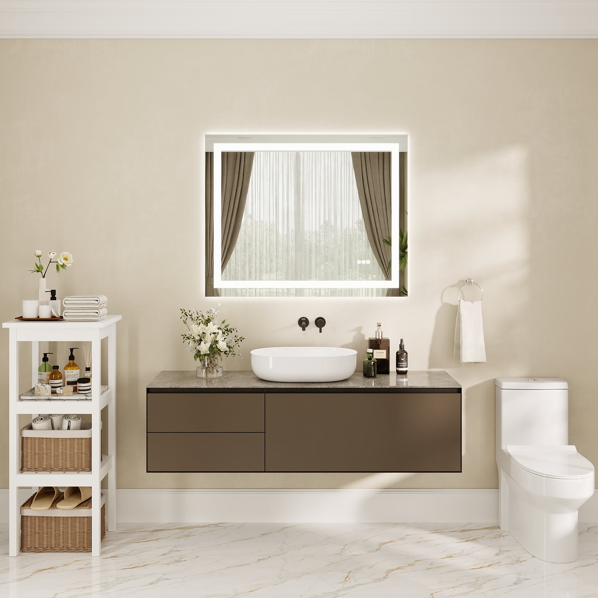 DeerValley 40"x 32" / 55"x 30" LED Bathroom Mirror with Lights, 1.5X Anti-Fog, Front and Backlit Frameless LED Mirror£¬DV-1VM0309/DV-1VM0308